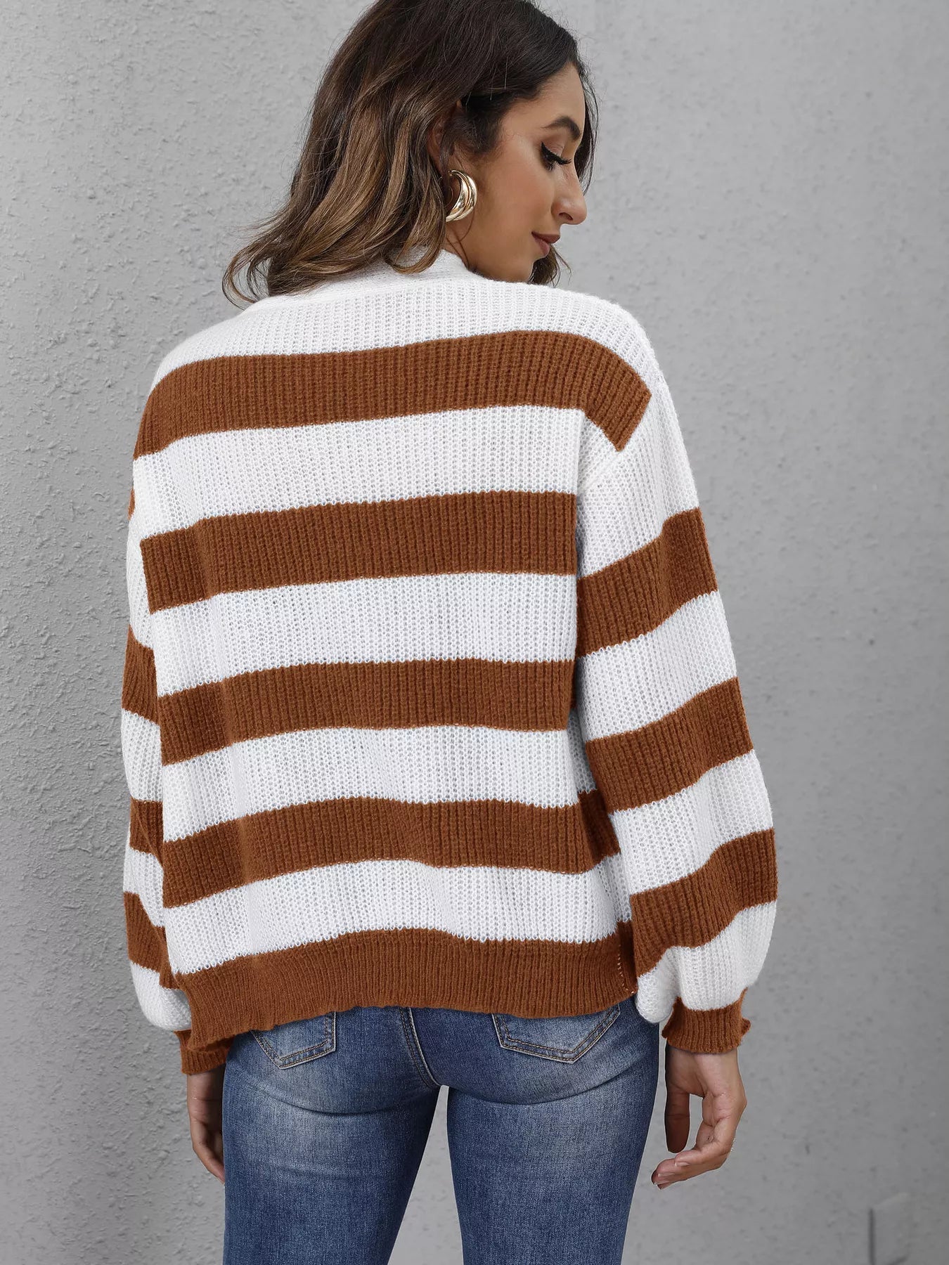 Striped Button - Up Long Sleeve Cardigan - MAD RUFFI