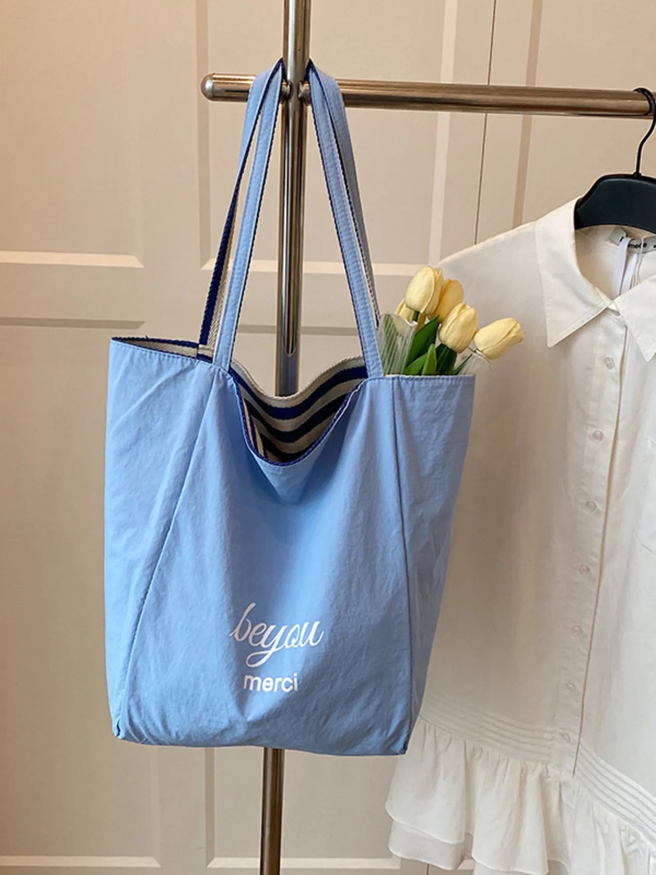 Striped Canvas Tote Bag - MAD RUFFI