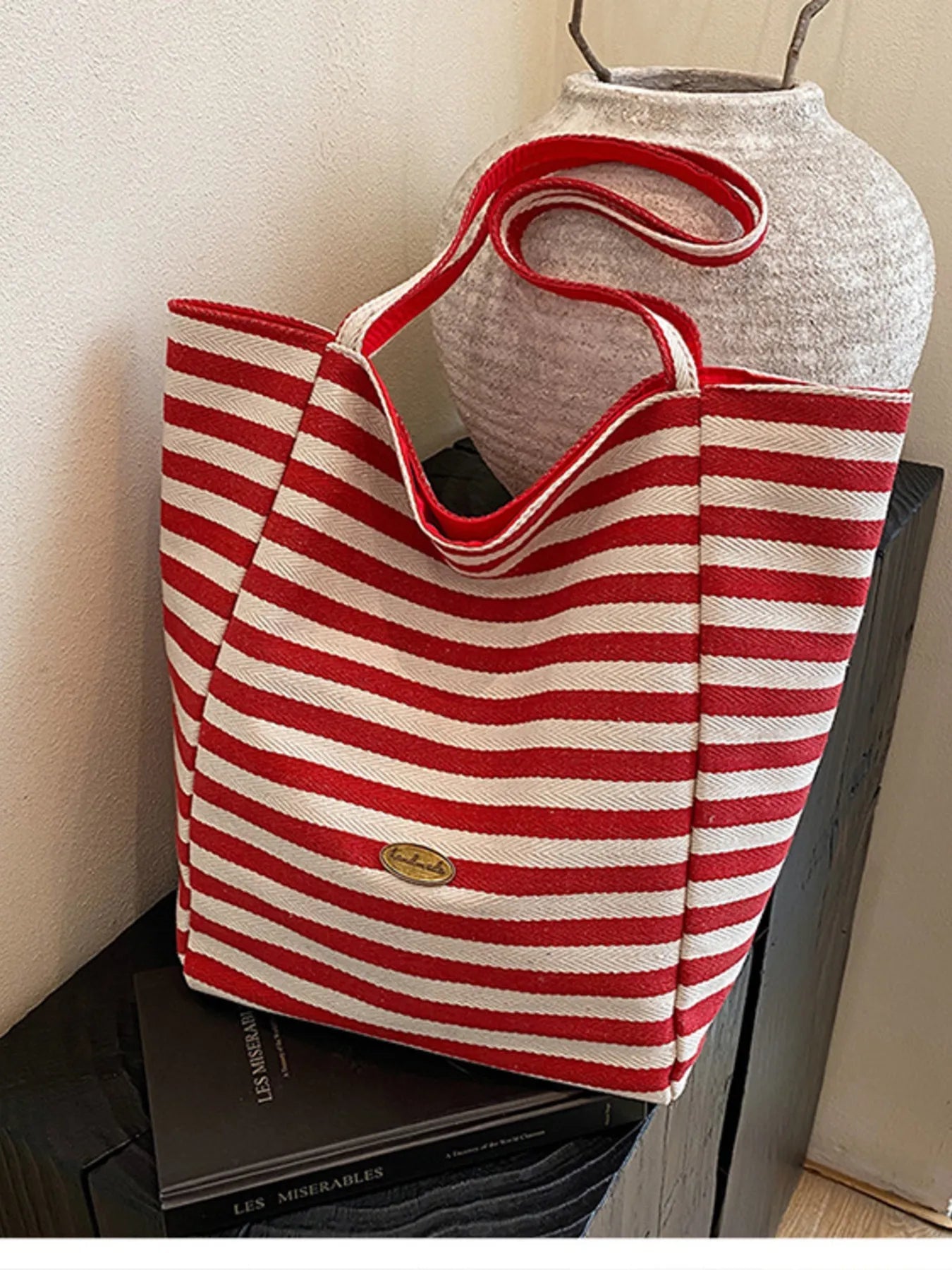 Striped Canvas Tote Bag - MAD RUFFI