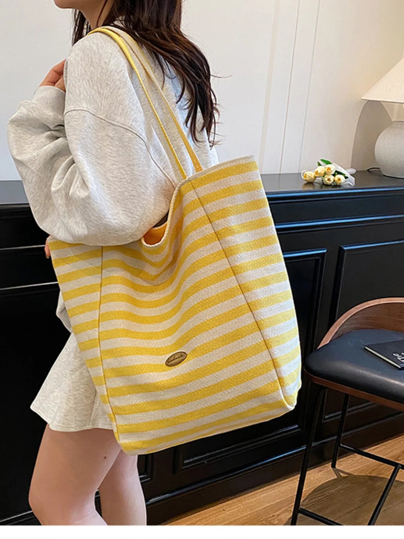 Striped Canvas Tote Bag - MAD RUFFI