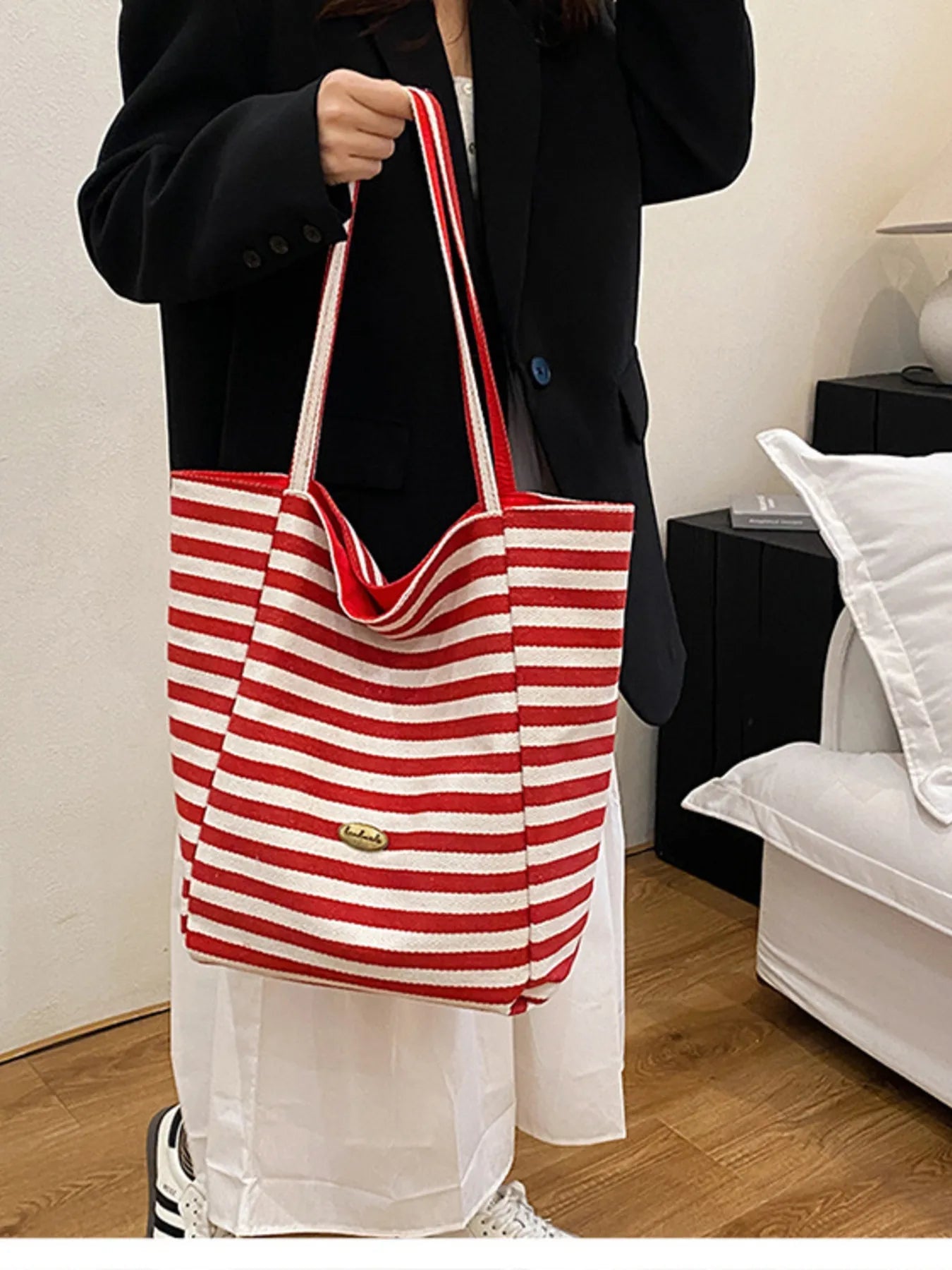Striped Canvas Tote Bag - MAD RUFFI