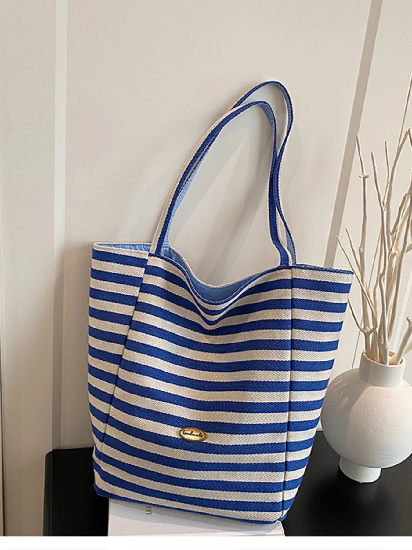 Striped Canvas Tote Bag - MAD RUFFI
