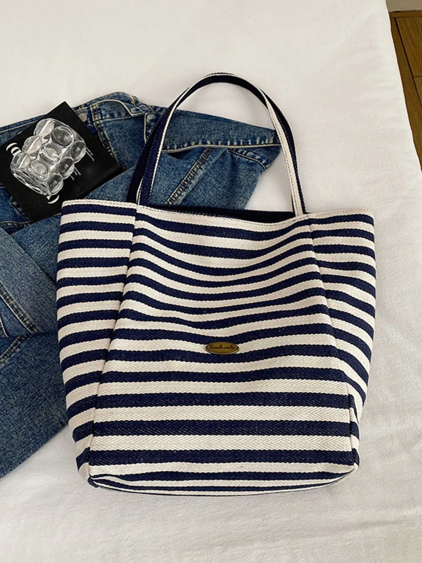 Striped Canvas Tote Bag - MAD RUFFI