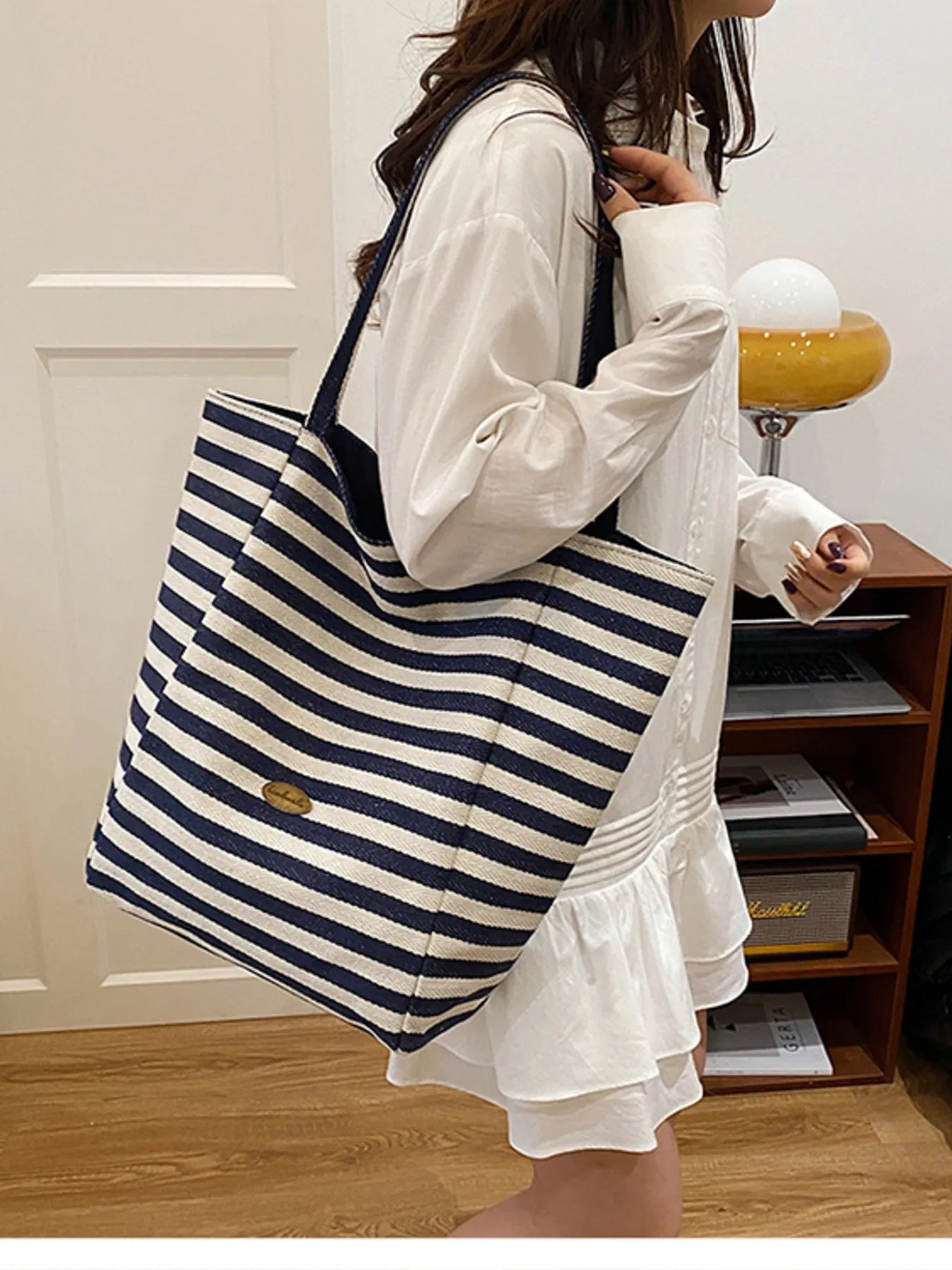 Striped Canvas Tote Bag - MAD RUFFI