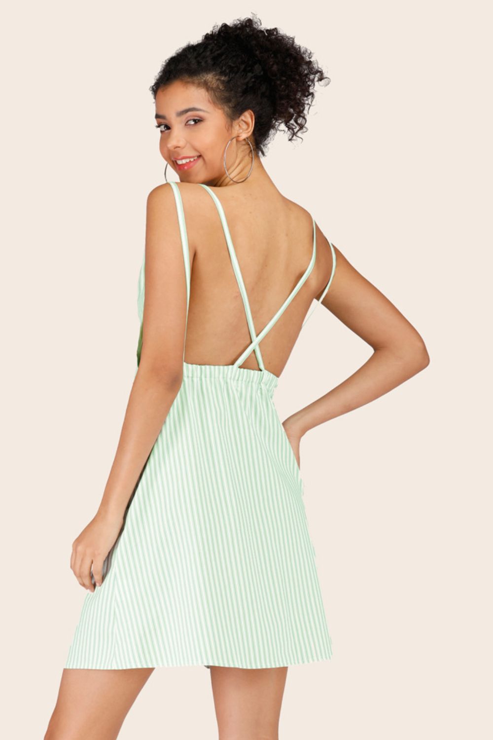 Striped Crisscross Deep V Sleeveless Dress - MAD RUFFI