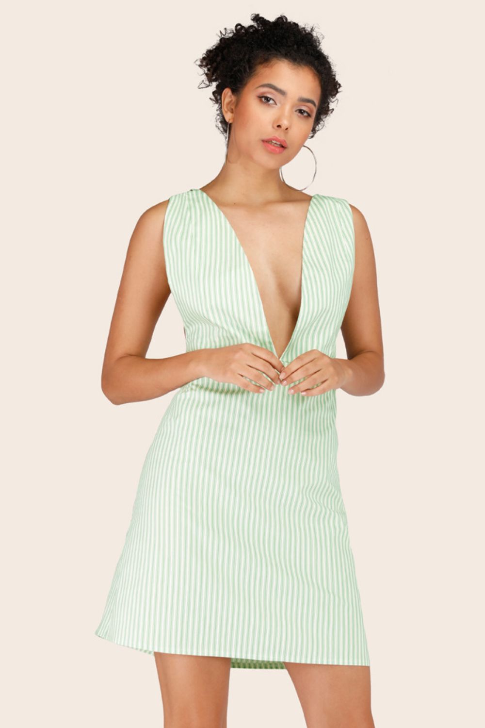 Striped Crisscross Deep V Sleeveless Dress - MAD RUFFI