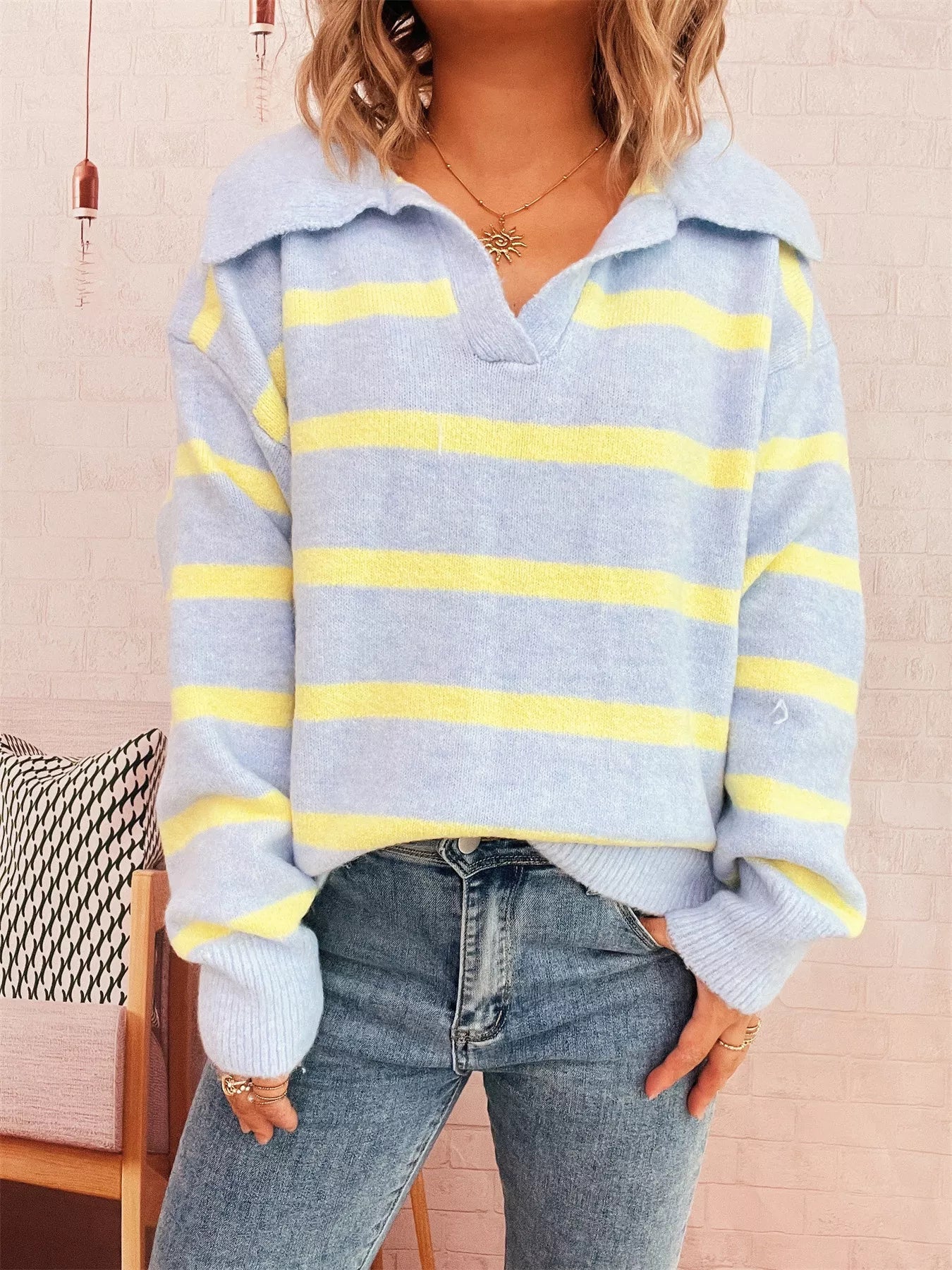 Striped Dropped Shoulder Sweater - MAD RUFFI