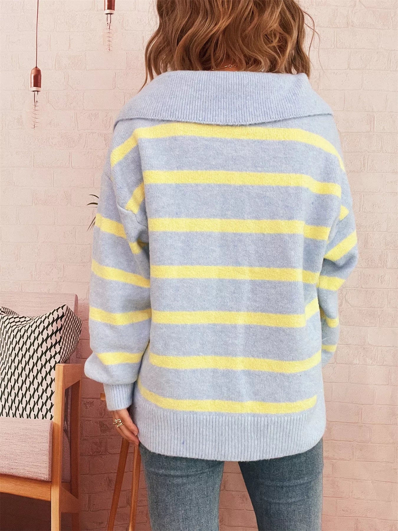 Striped Dropped Shoulder Sweater - MAD RUFFI
