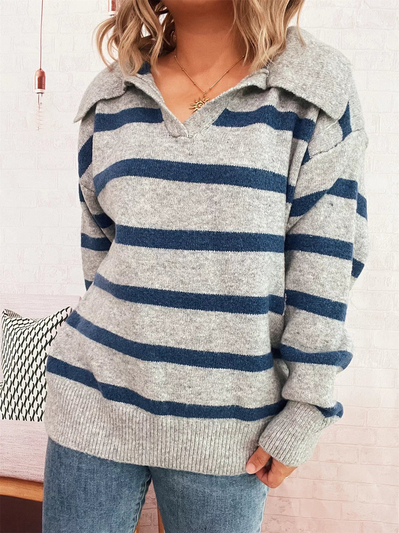 Striped Dropped Shoulder Sweater - MAD RUFFI