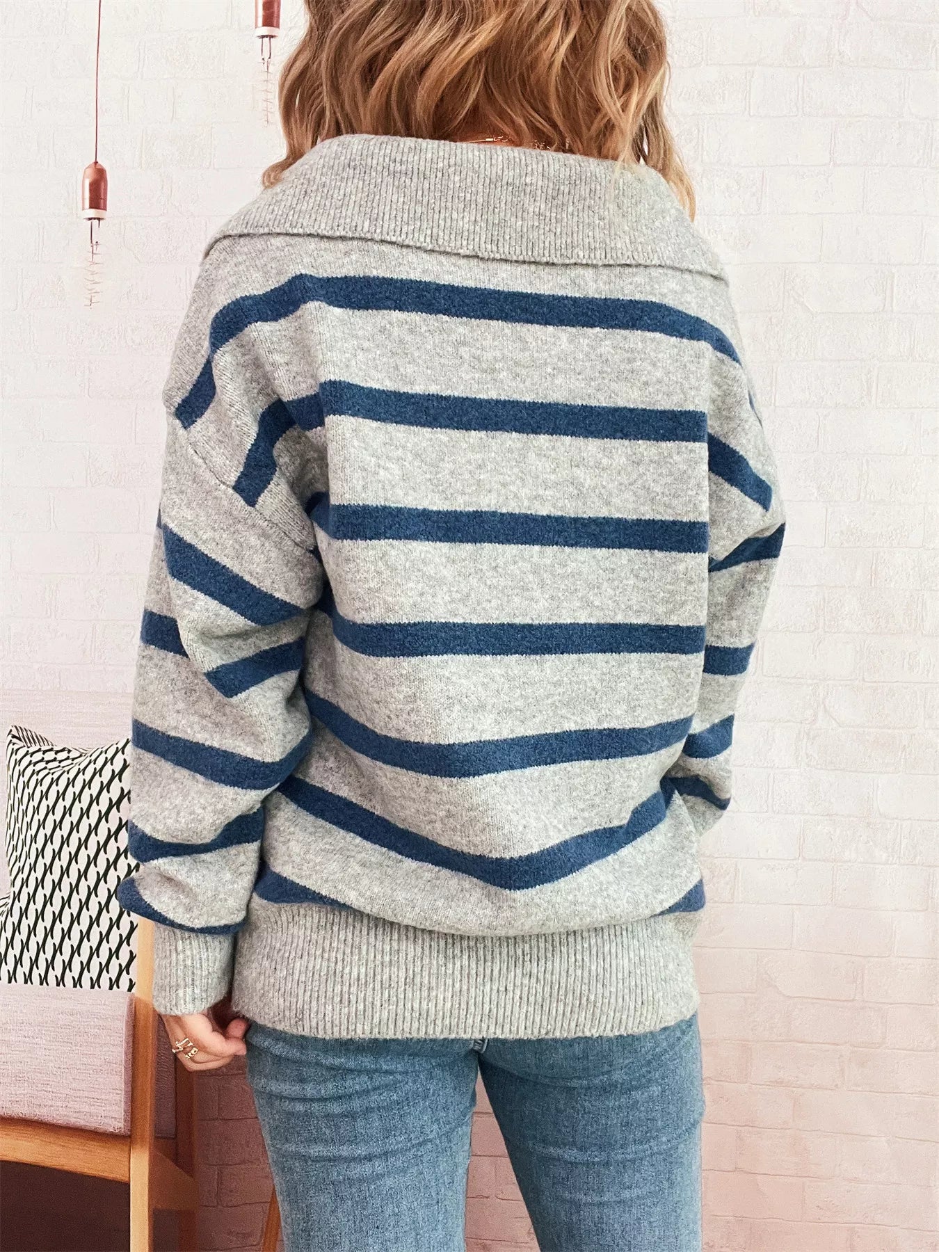 Striped Dropped Shoulder Sweater - MAD RUFFI