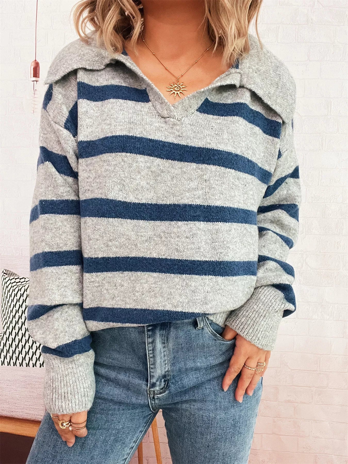 Striped Dropped Shoulder Sweater - MAD RUFFI