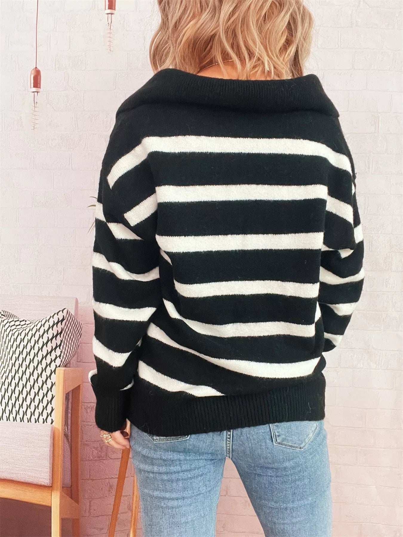 Striped Dropped Shoulder Sweater - MAD RUFFI