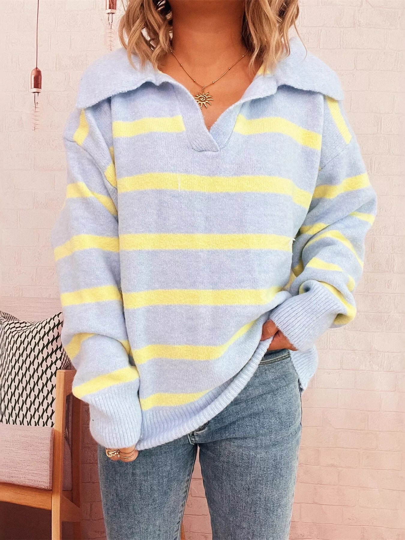 Striped Dropped Shoulder Sweater - MAD RUFFI
