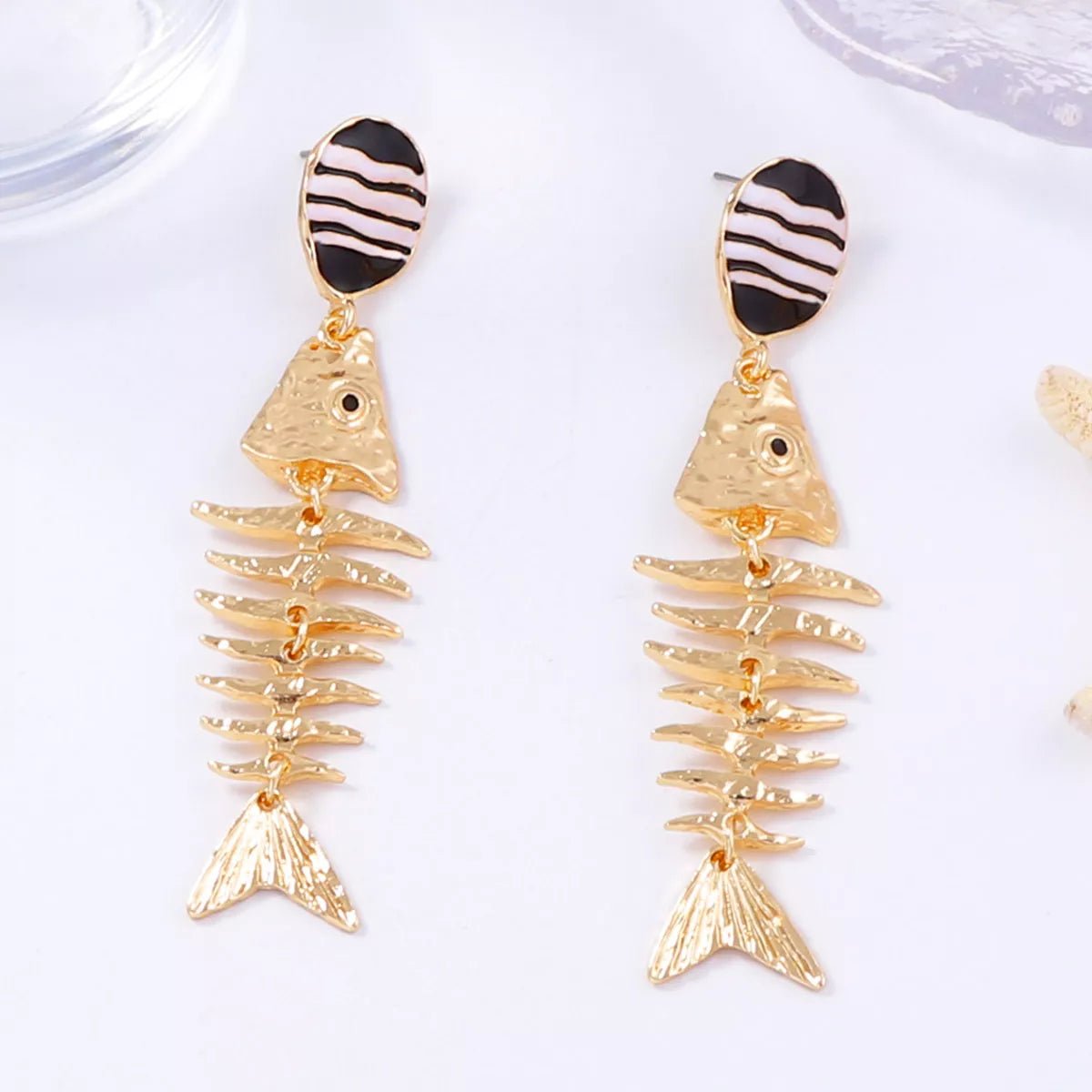 Striped Fishbone Drop Earrings - MAD RUFFI