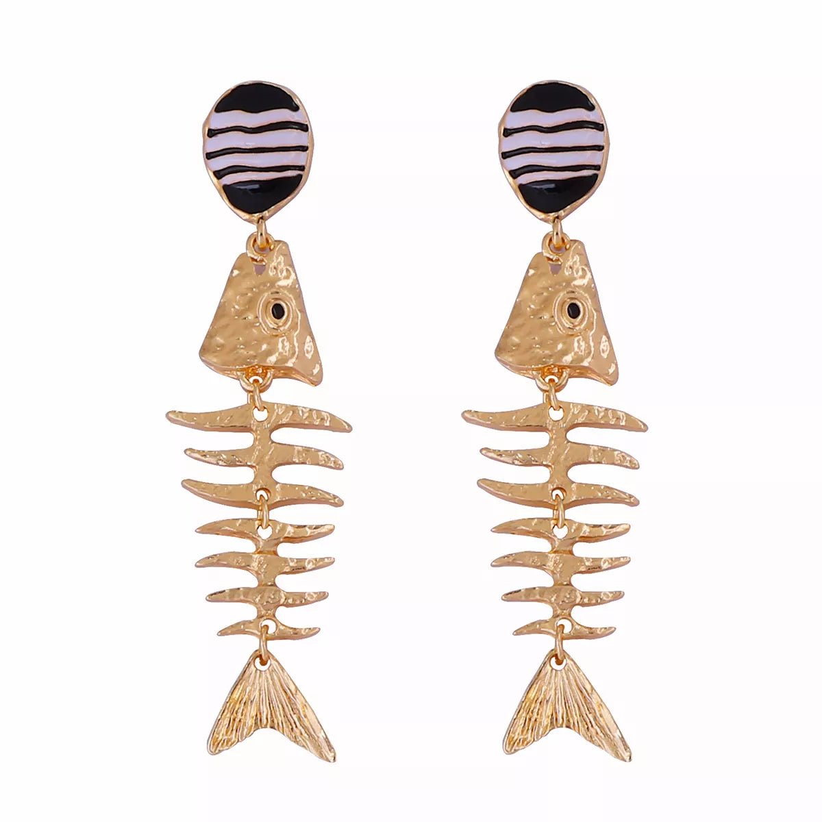 Striped Fishbone Drop Earrings - MAD RUFFI