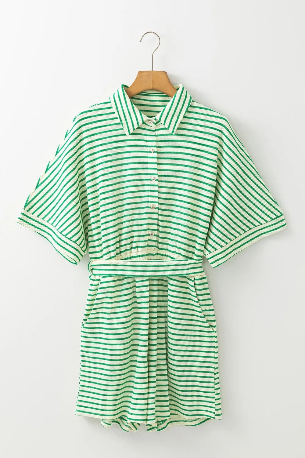 Striped Half Sleeve Tie Waist Romper - MAD RUFFI
