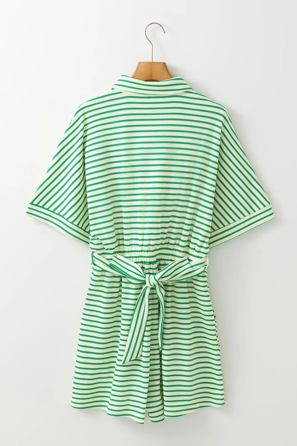 Striped Half Sleeve Tie Waist Romper - MAD RUFFI