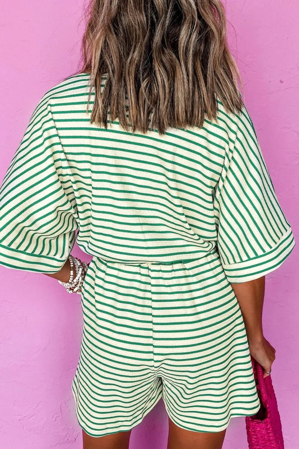 Striped Half Sleeve Tie Waist Romper - MAD RUFFI