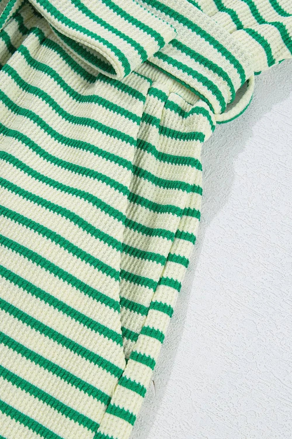 Striped Half Sleeve Tie Waist Romper - MAD RUFFI