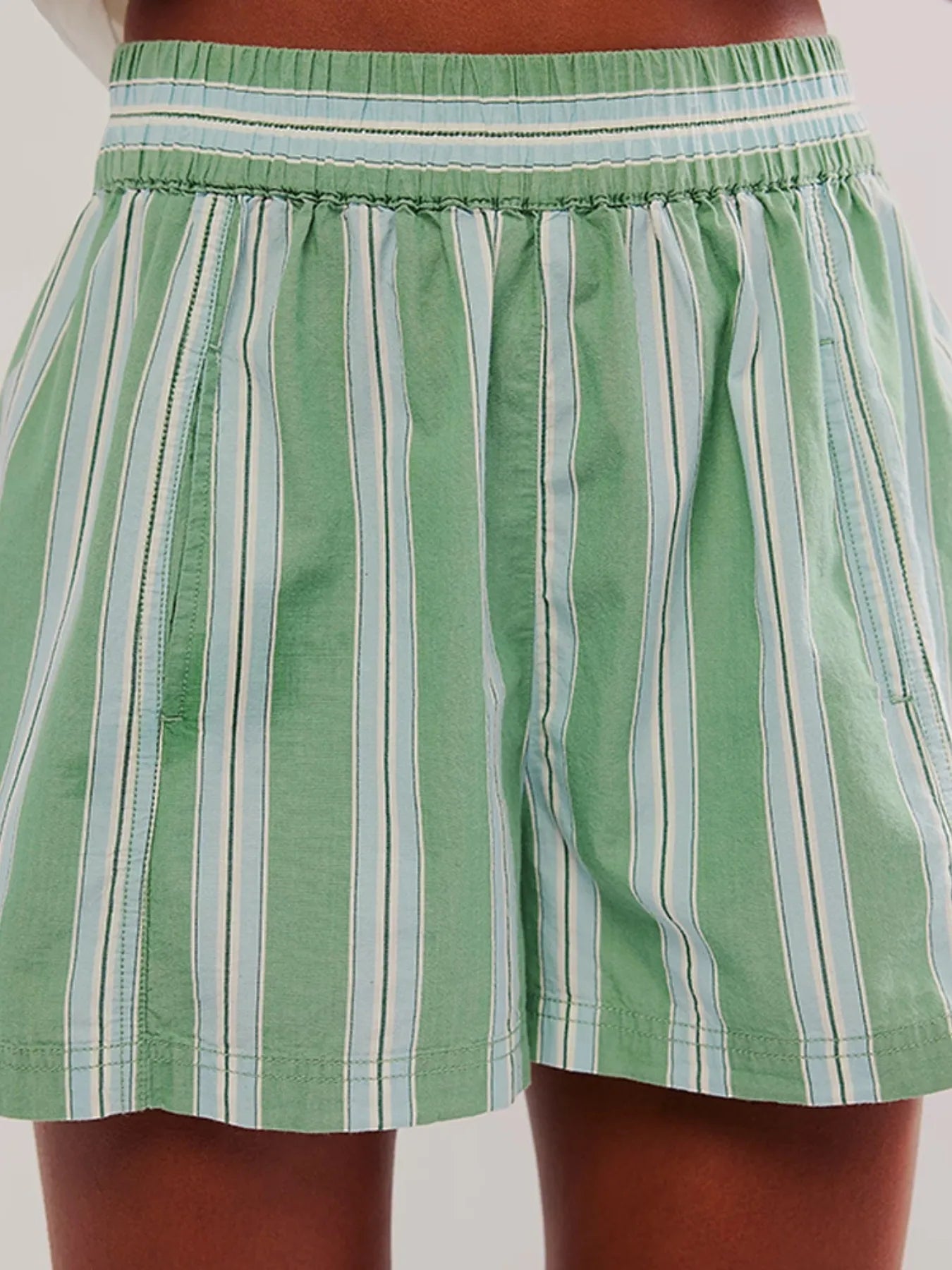 Striped High - Waist Linen Blend Summer Shorts - MAD RUFFI