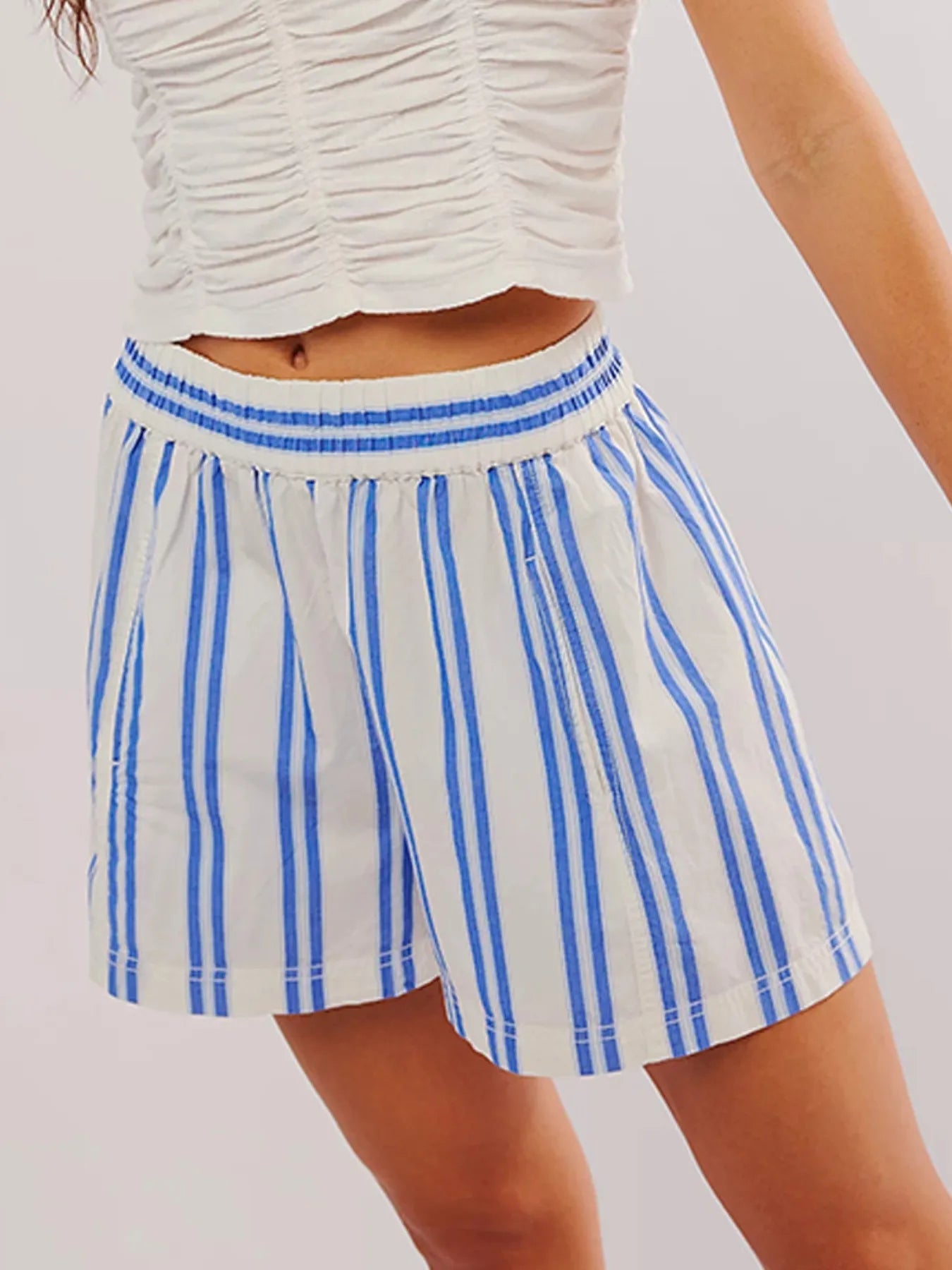 Striped High - Waist Linen Blend Summer Shorts - MAD RUFFI