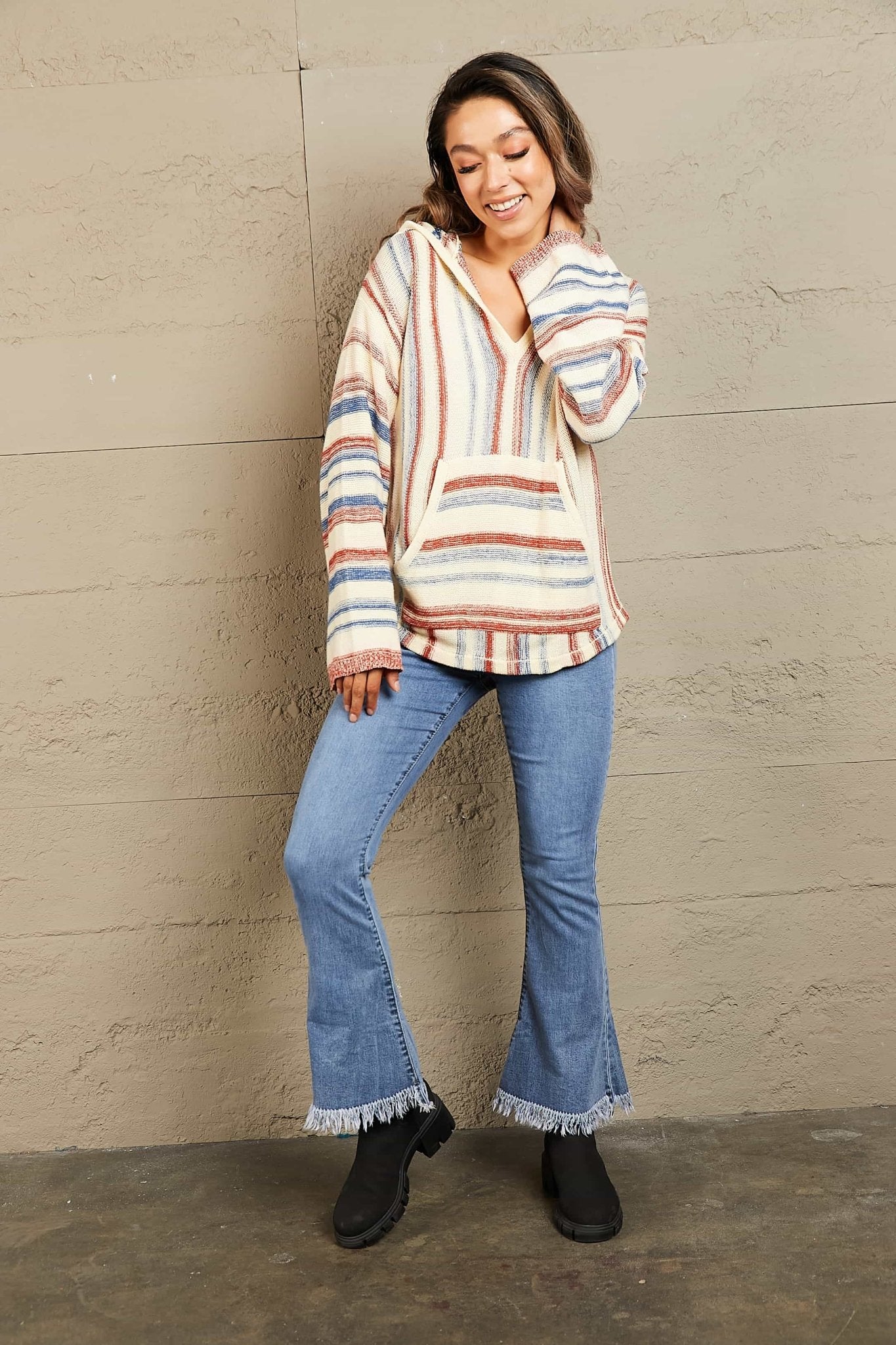 Striped Hooded Sweater with Kangaroo Pocket - MAD RUFFI