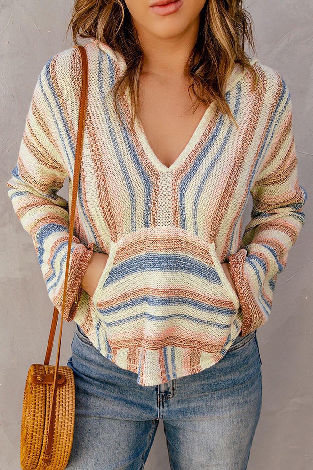 Striped Hooded Sweater with Kangaroo Pocket - MAD RUFFI