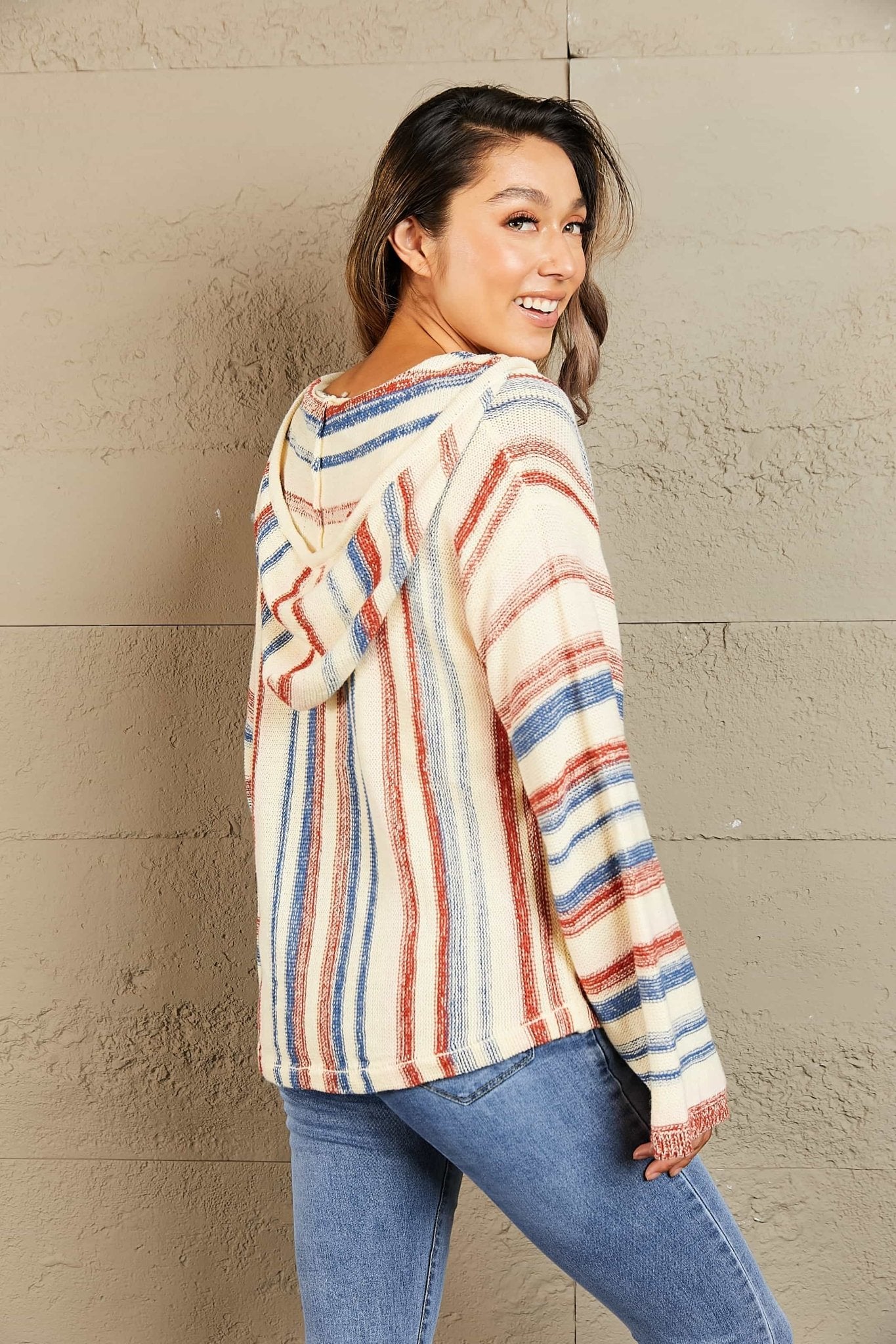 Striped Hooded Sweater with Kangaroo Pocket - MAD RUFFI