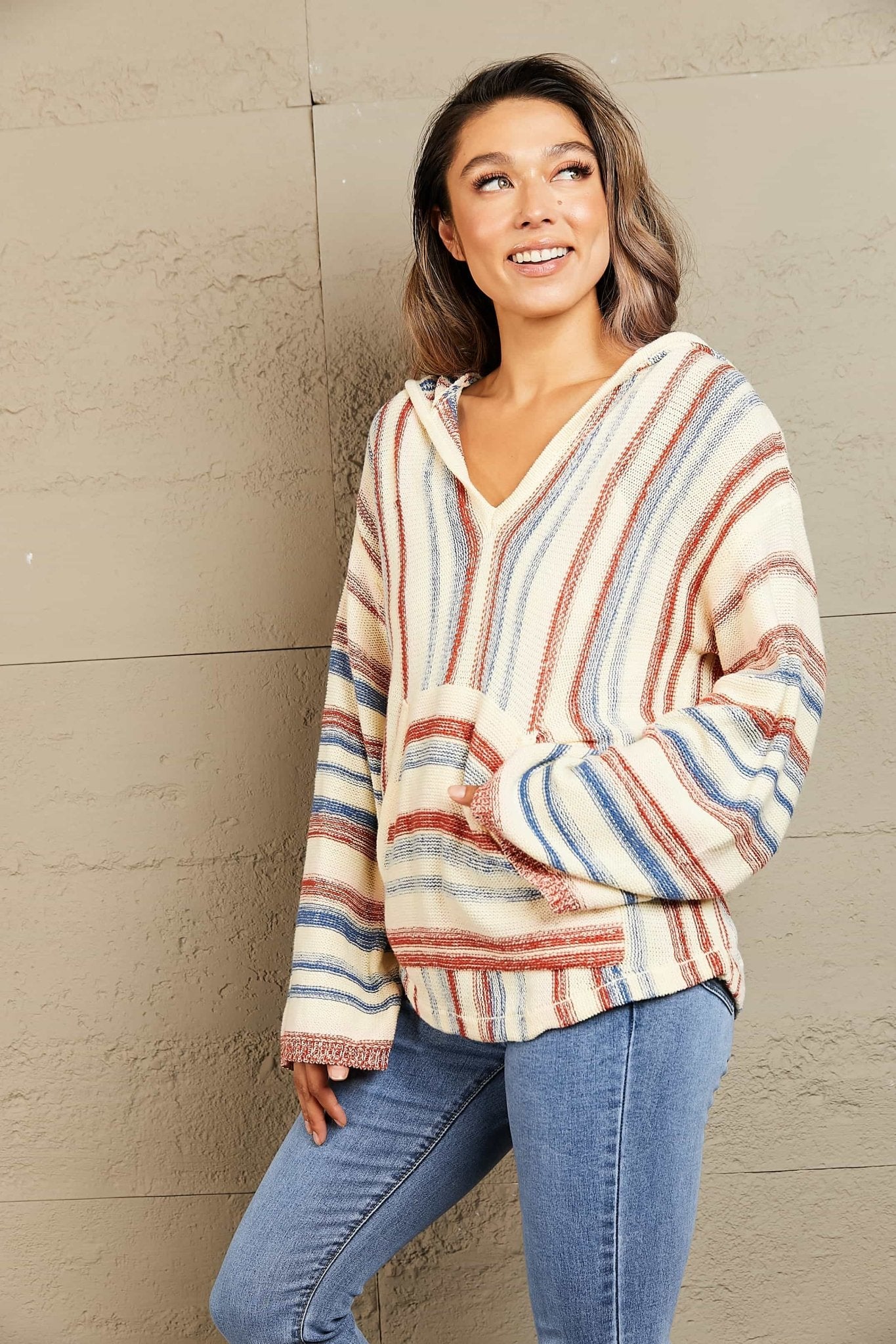 Striped Hooded Sweater with Kangaroo Pocket - MAD RUFFI
