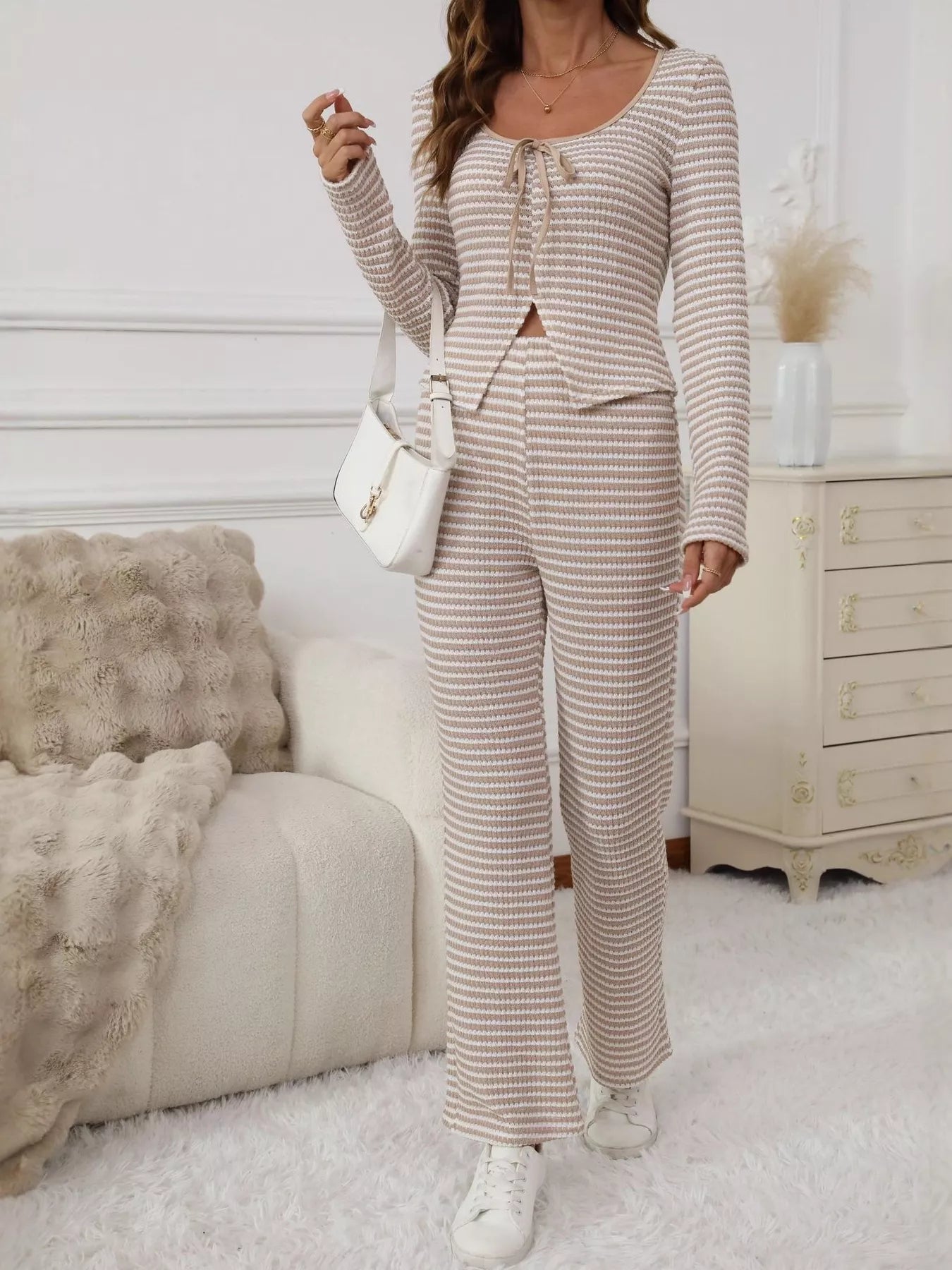 Striped Long Sleeve Top and Pants Set - MAD RUFFI