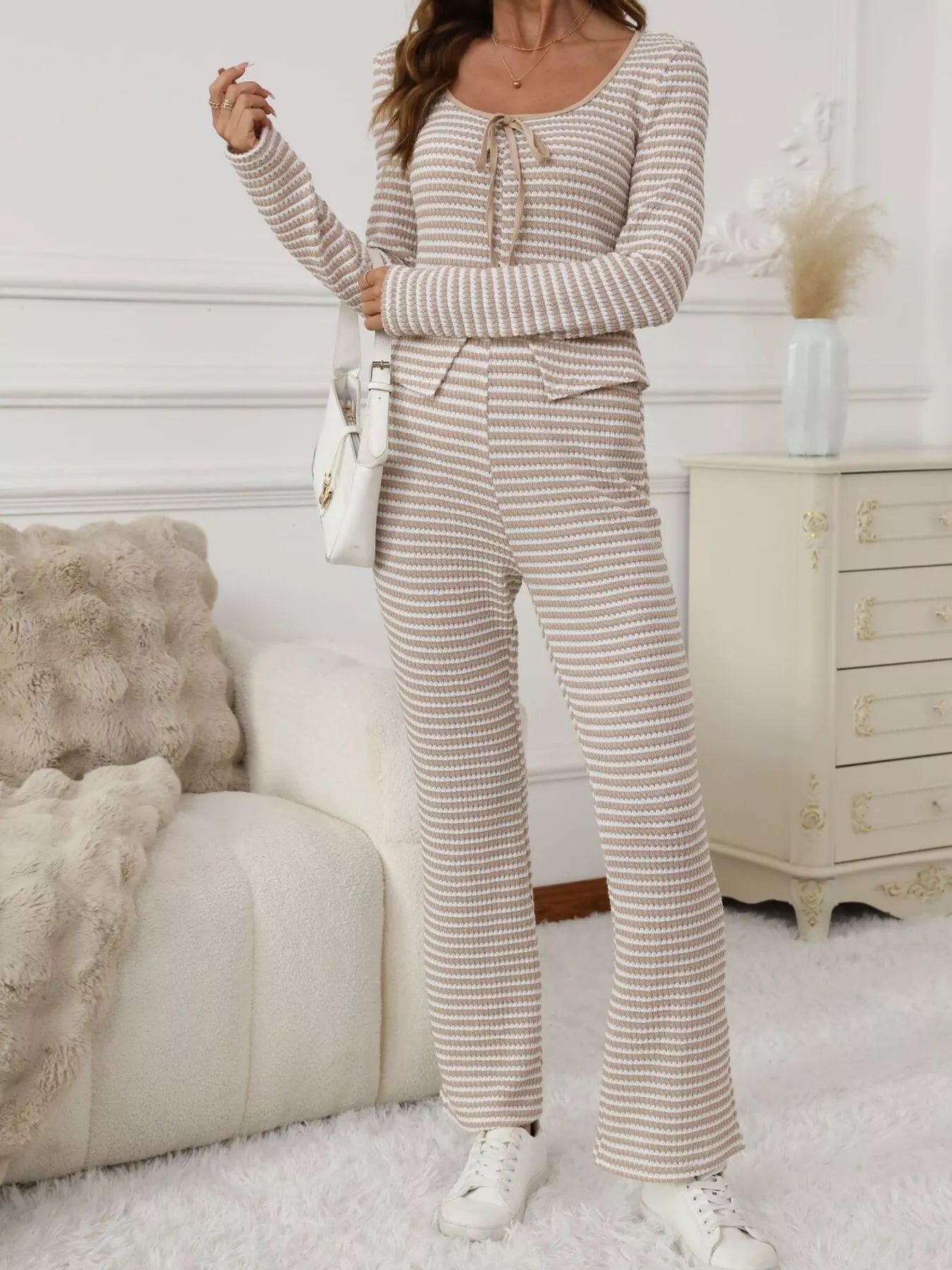 Striped Long Sleeve Top and Pants Set - MAD RUFFI