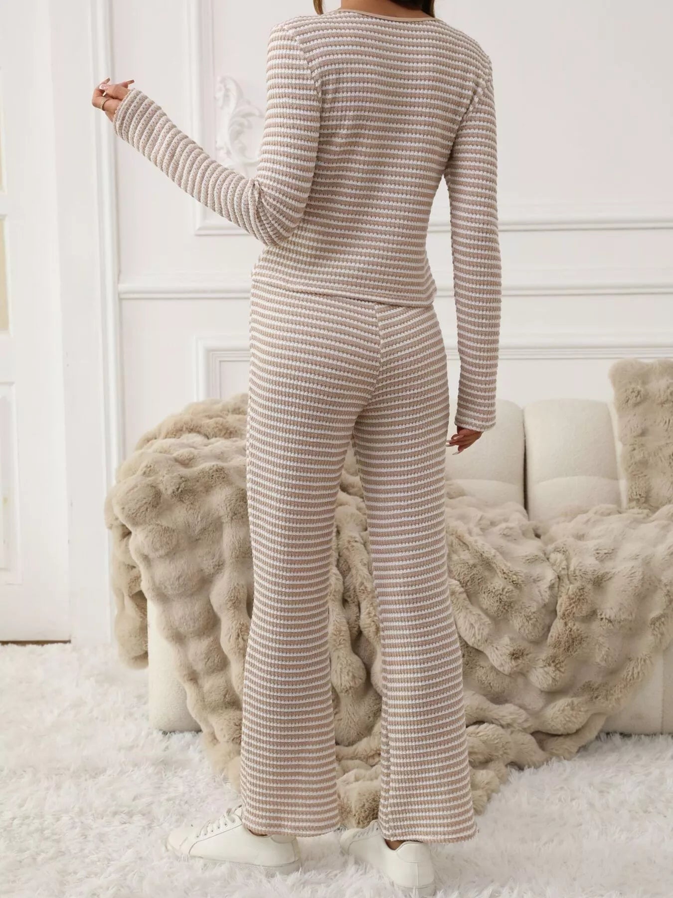 Striped Long Sleeve Top and Pants Set - MAD RUFFI