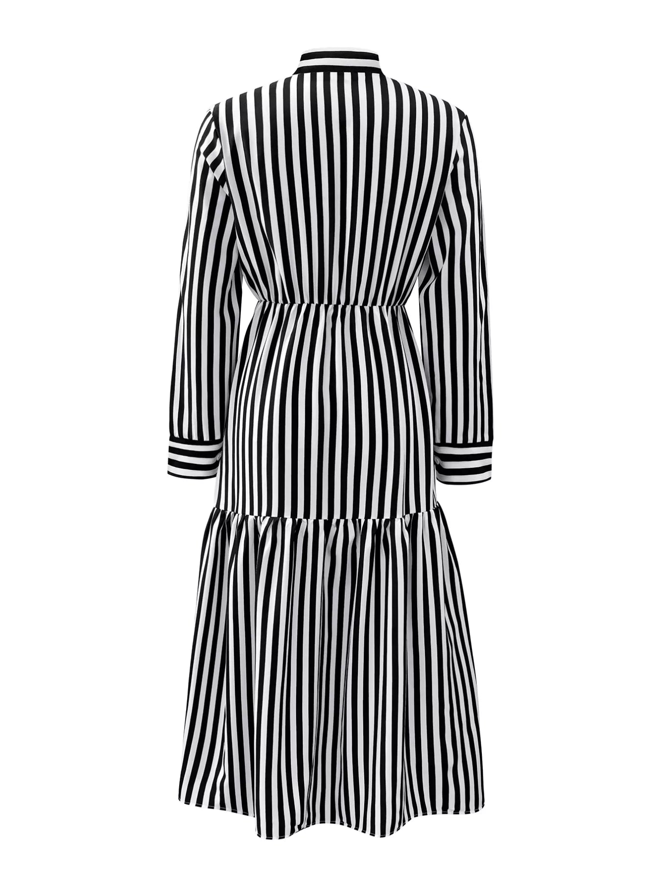 Striped Notched Long Sleeve Midi Dress - MAD RUFFI