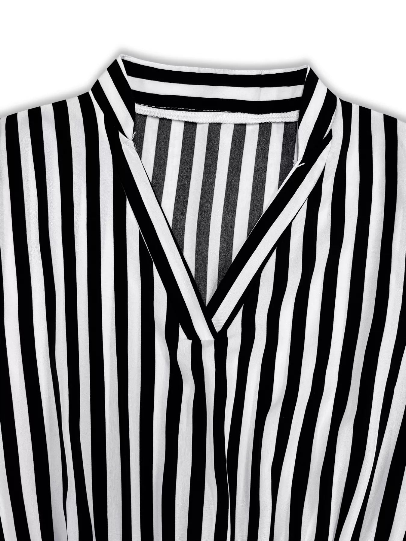 Striped Notched Long Sleeve Midi Dress - MAD RUFFI