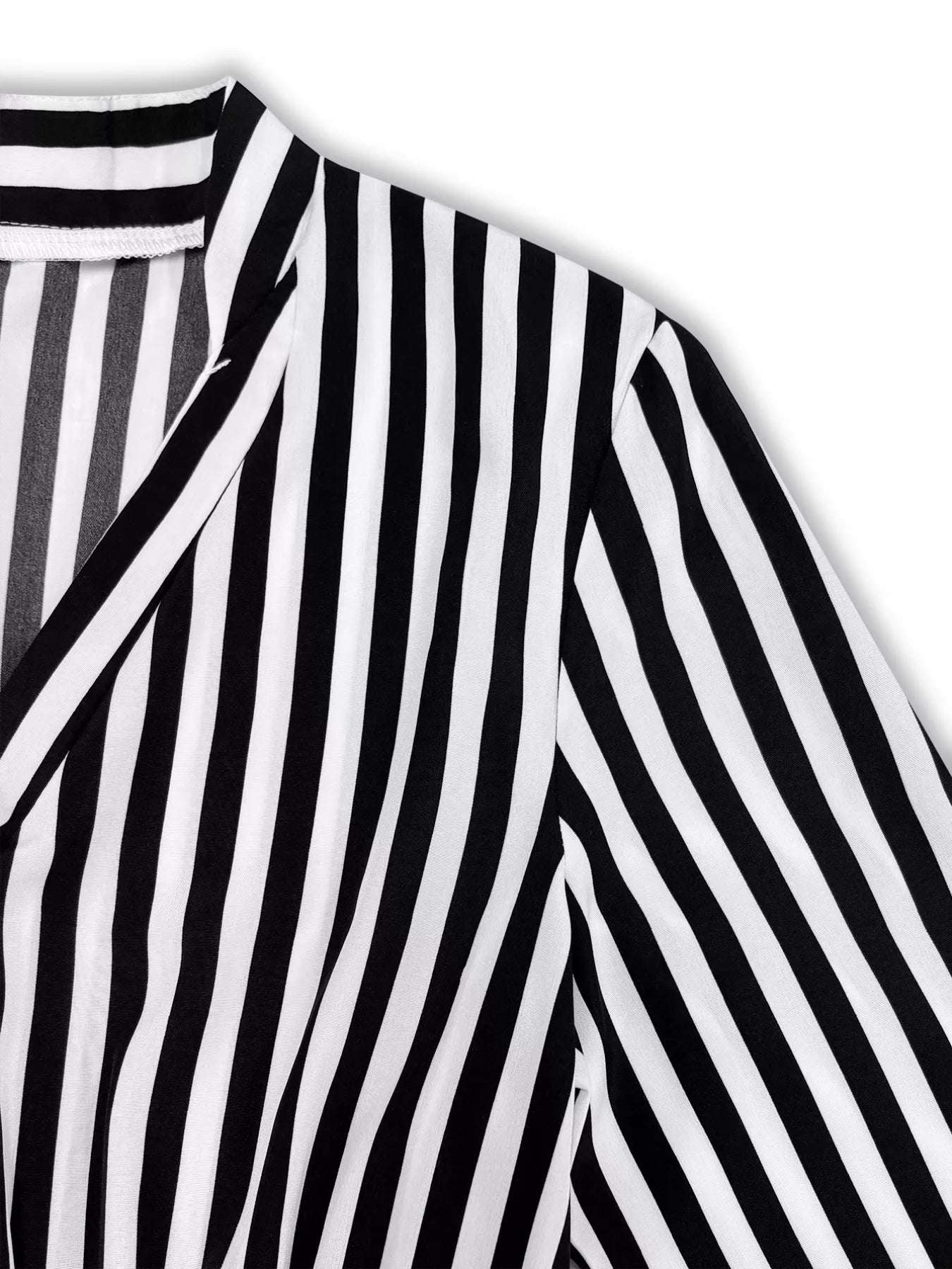 Striped Notched Long Sleeve Midi Dress - MAD RUFFI