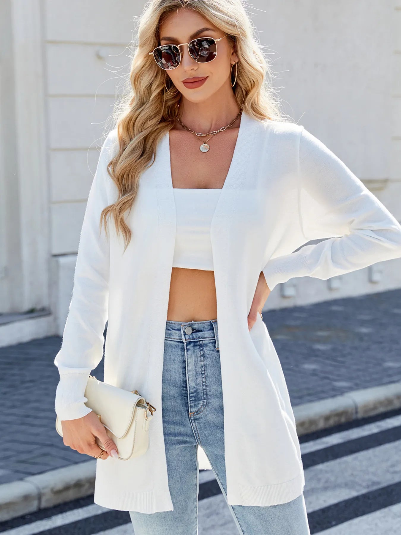 Striped Open Front Cardigan with Relaxed Fit - MAD RUFFI