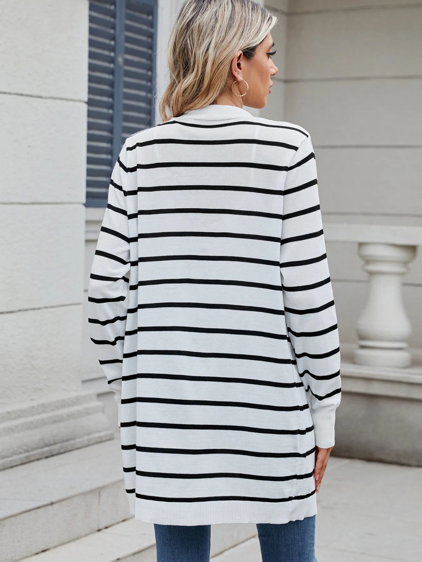 Striped Open Front Cardigan with Relaxed Fit - MAD RUFFI