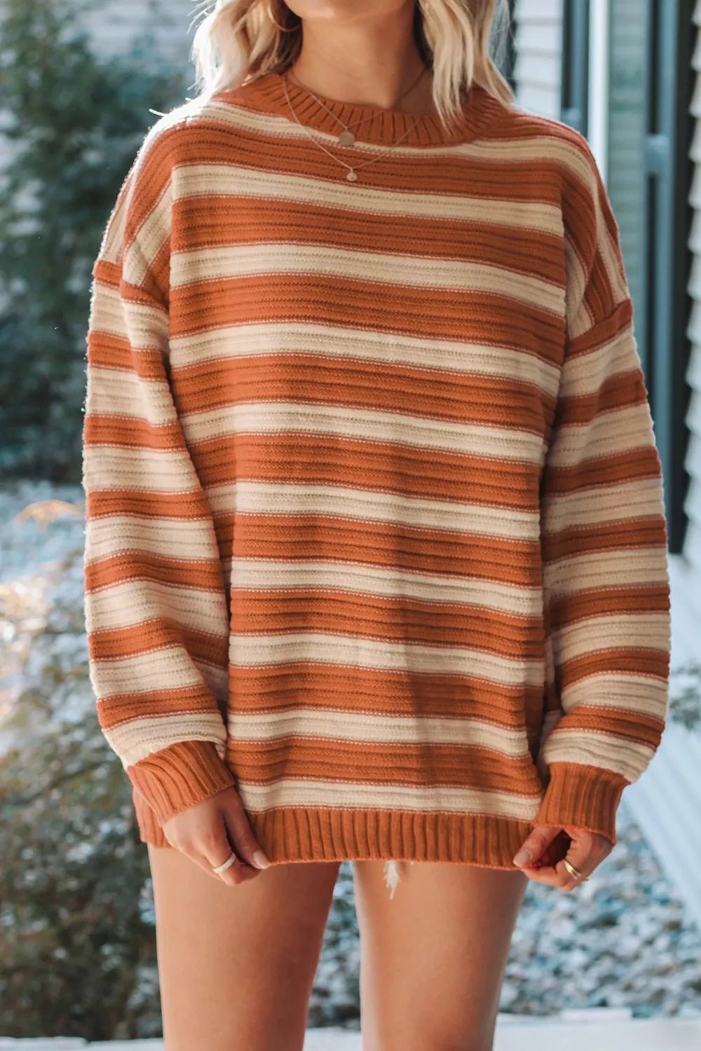 Striped Oversized Dropped Shoulder Sweater - MAD RUFFI
