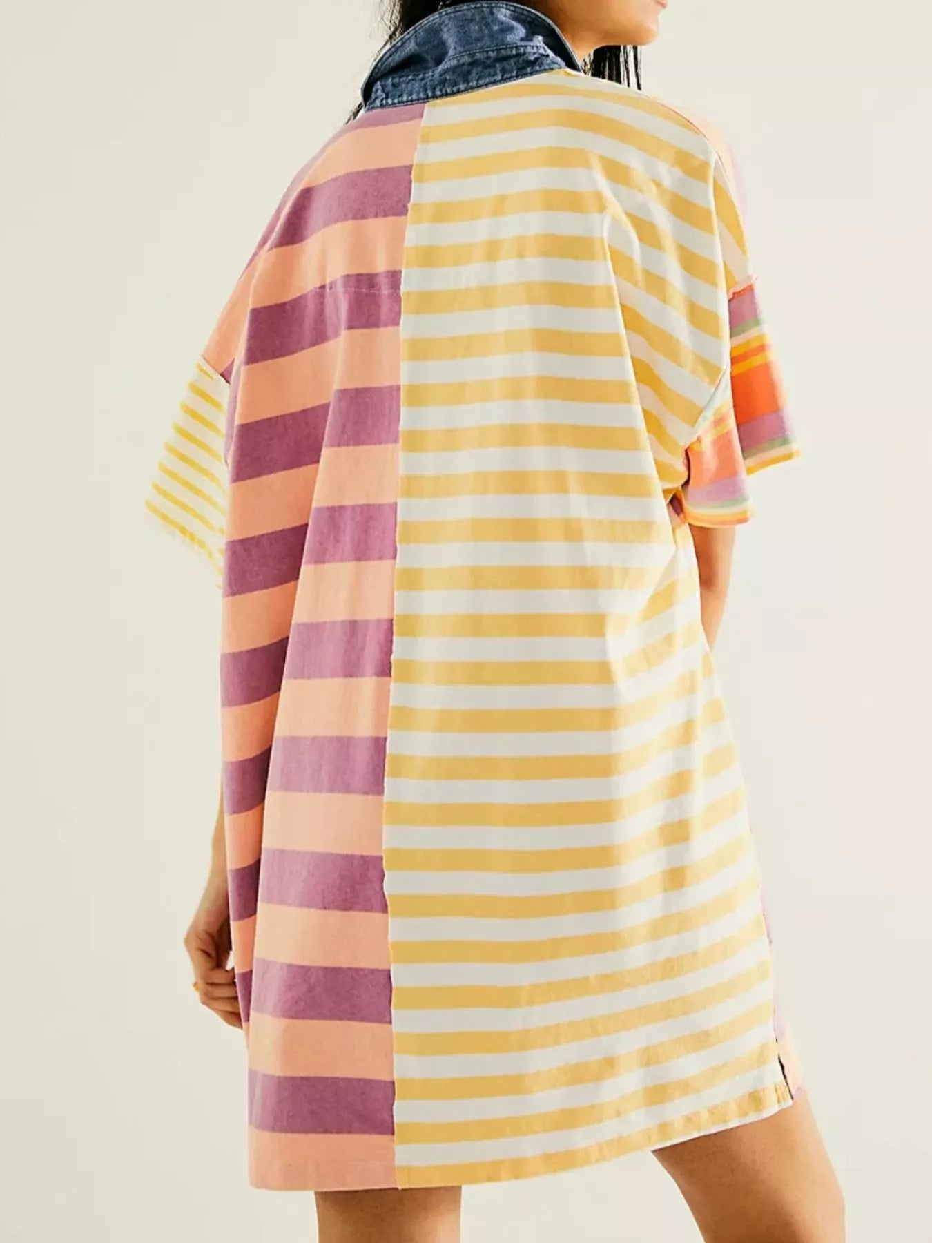 Striped Oversized Half Button Shirt Dress - MAD RUFFI