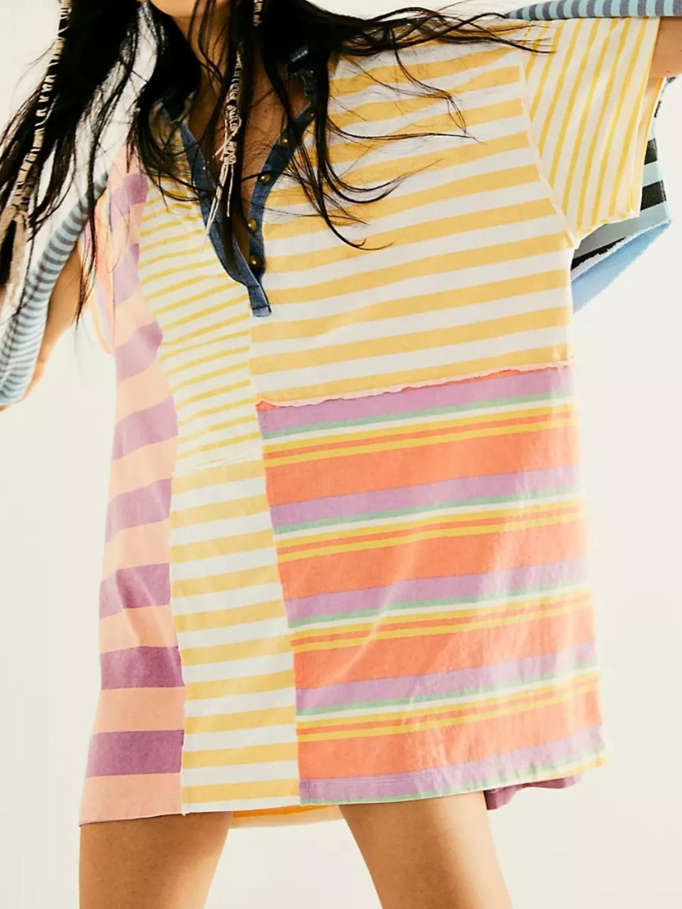 Striped Oversized Half Button Shirt Dress - MAD RUFFI