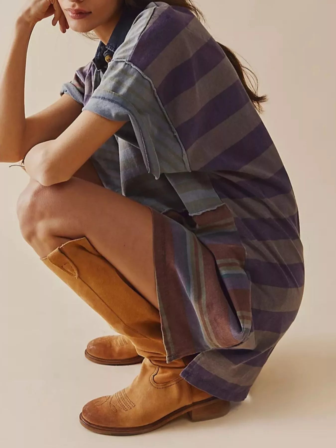 Striped Oversized Half Button Shirt Dress - MAD RUFFI