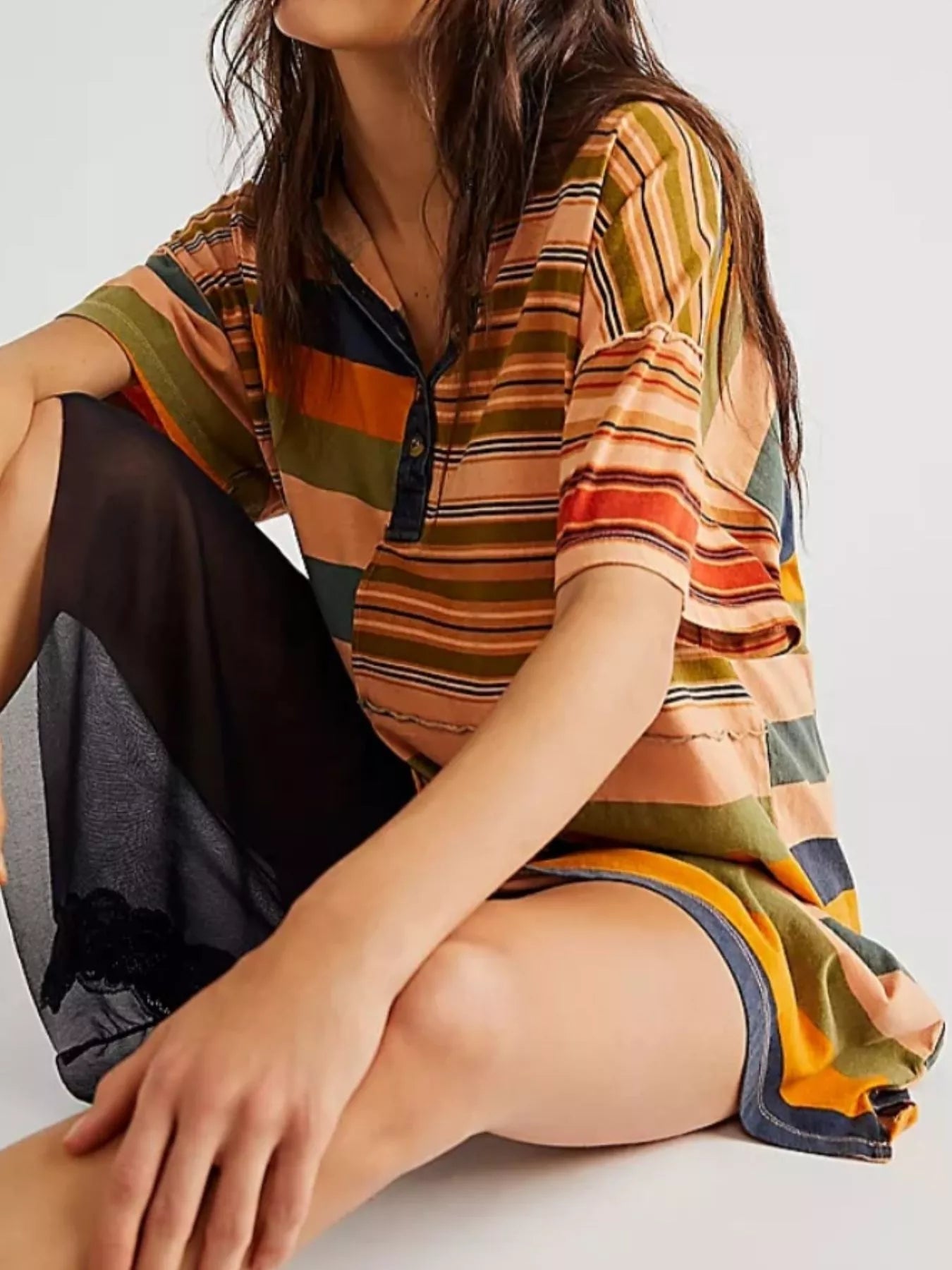 Striped Oversized Half Button Shirt Dress - MAD RUFFI