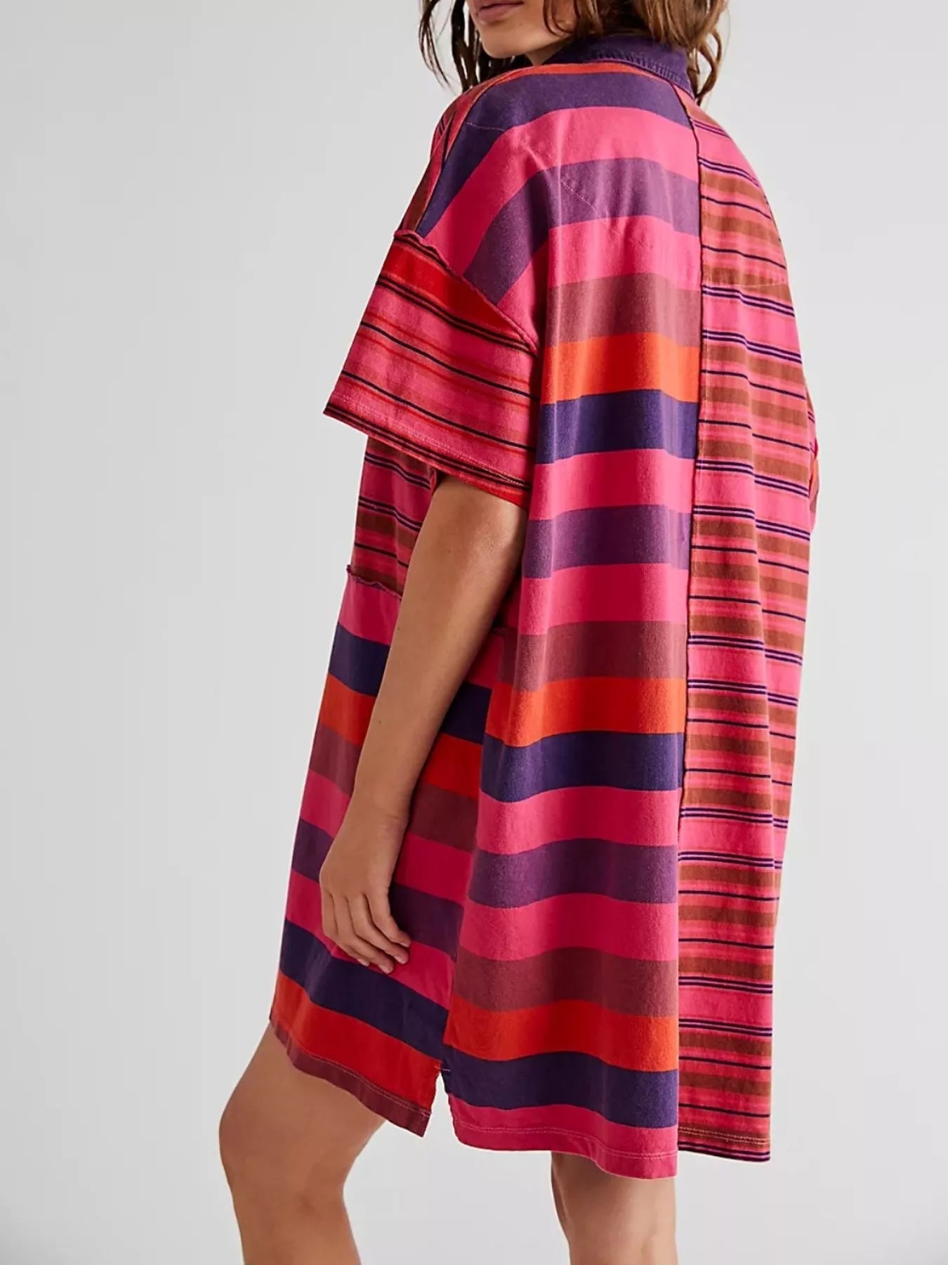 Striped Oversized Half Button Shirt Dress - MAD RUFFI