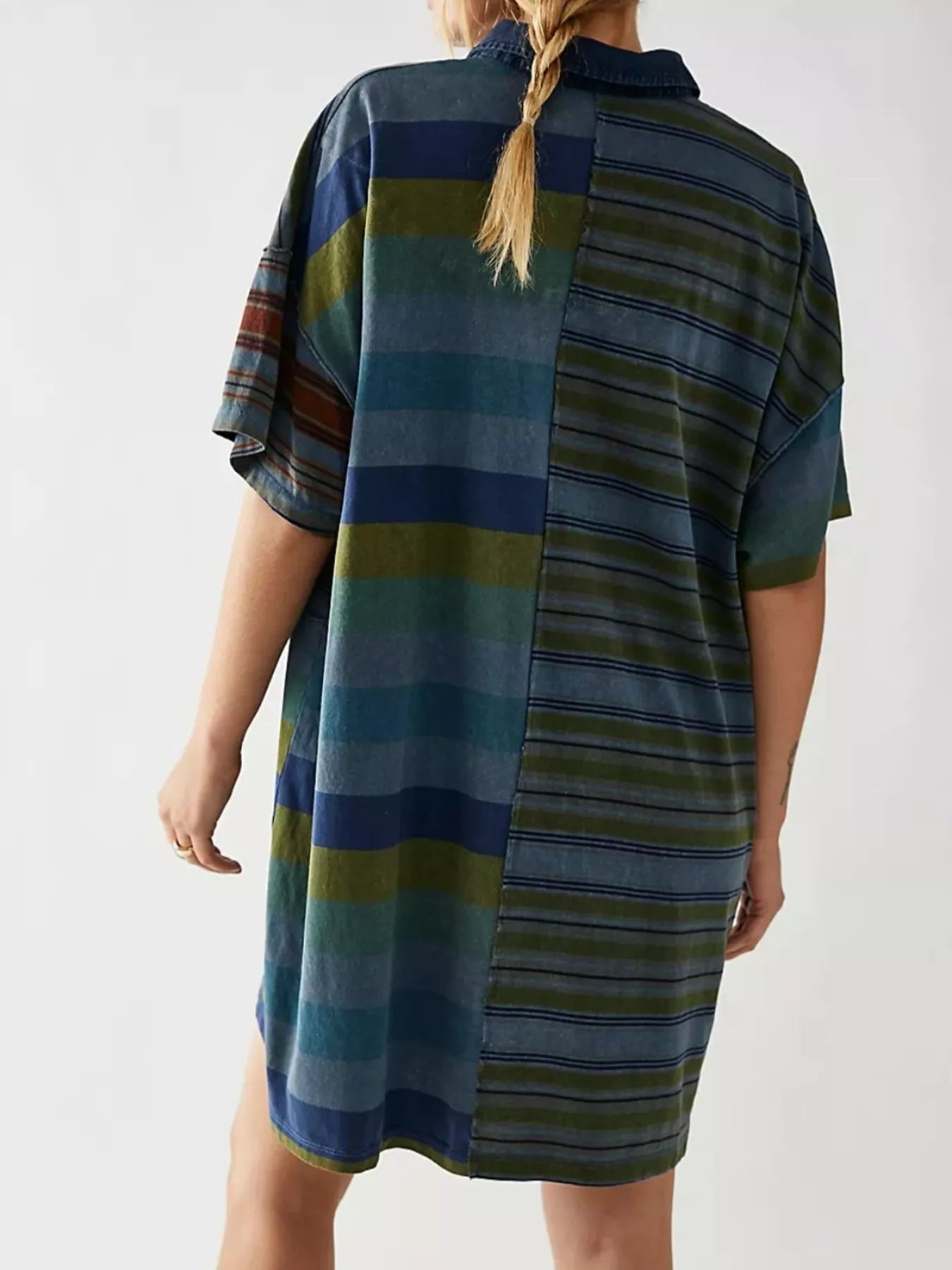 Striped Oversized Half Button Shirt Dress - MAD RUFFI
