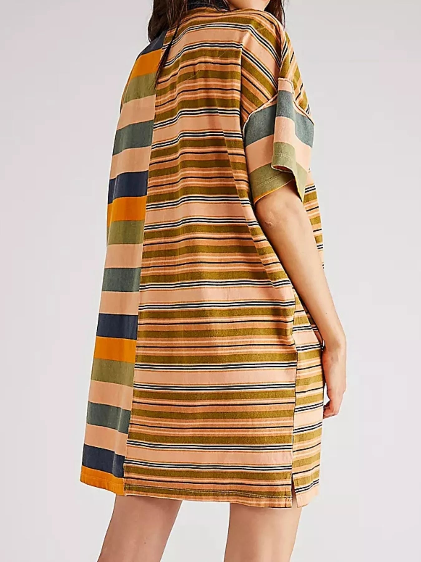 Striped Oversized Half Button Shirt Dress - MAD RUFFI
