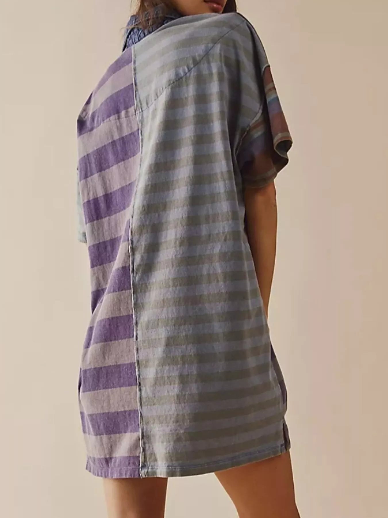 Striped Oversized Half Button Shirt Dress - MAD RUFFI