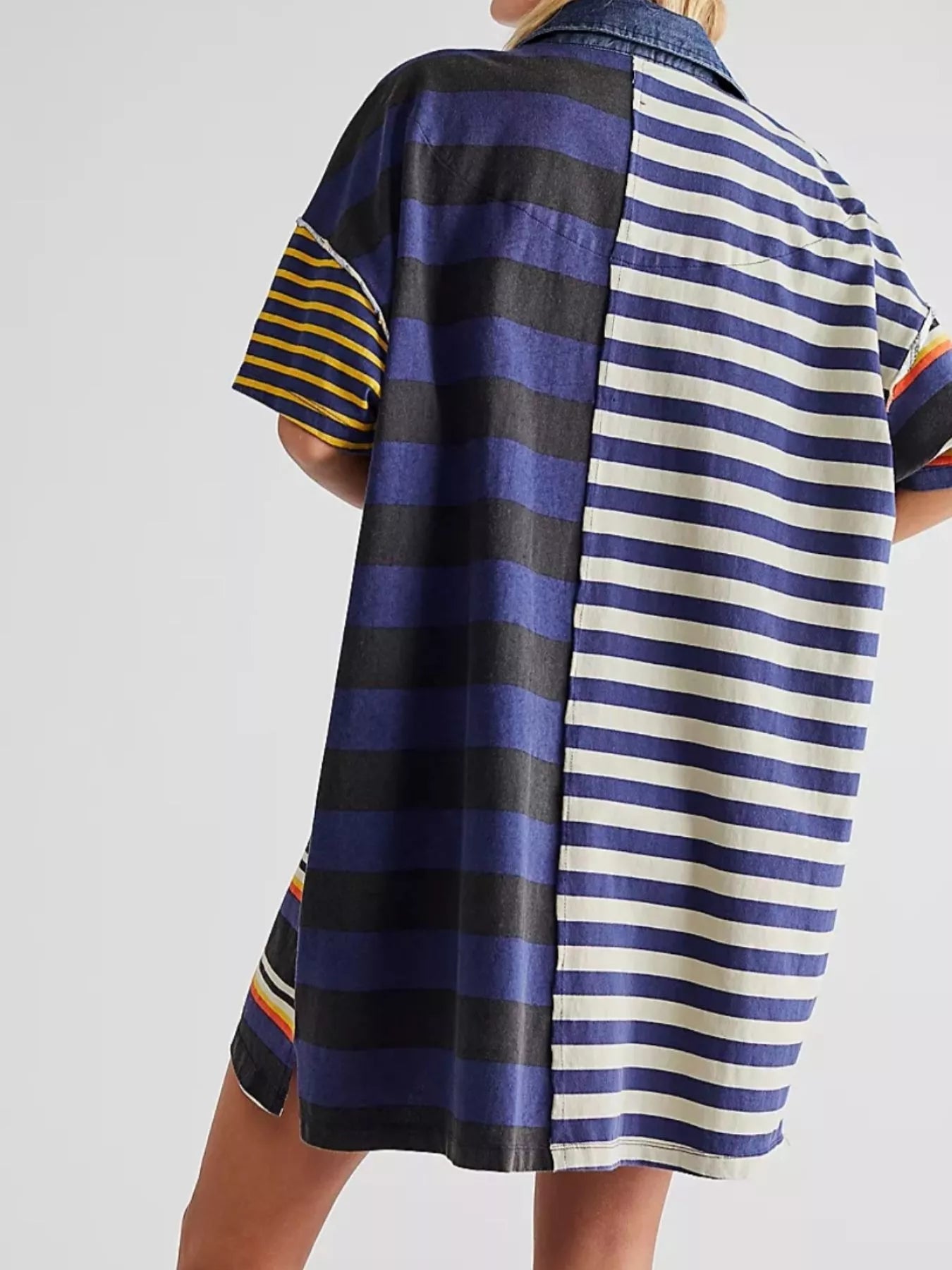 Striped Oversized Half Button Shirt Dress - MAD RUFFI
