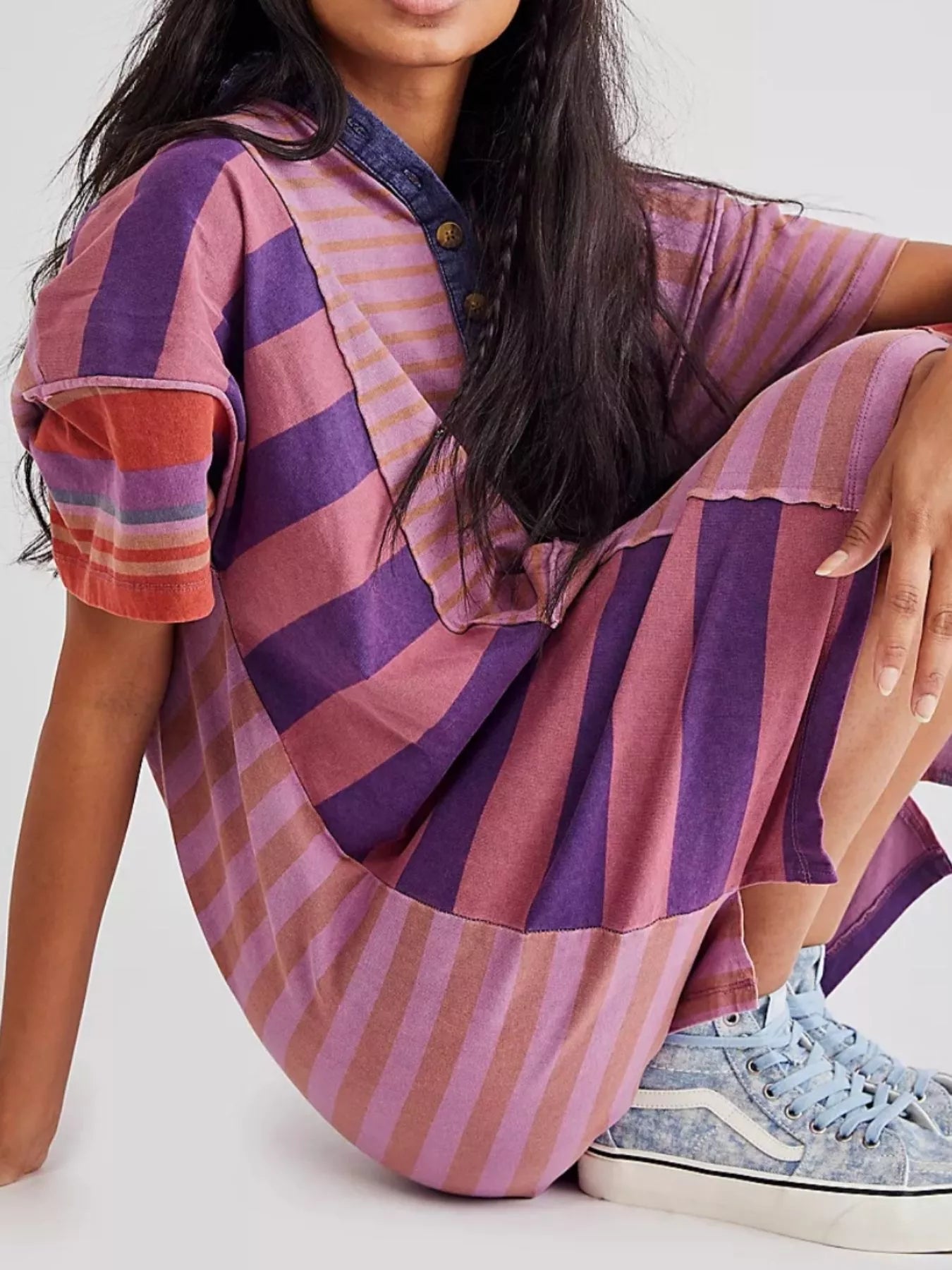 Striped Oversized Half Button Shirt Dress - MAD RUFFI