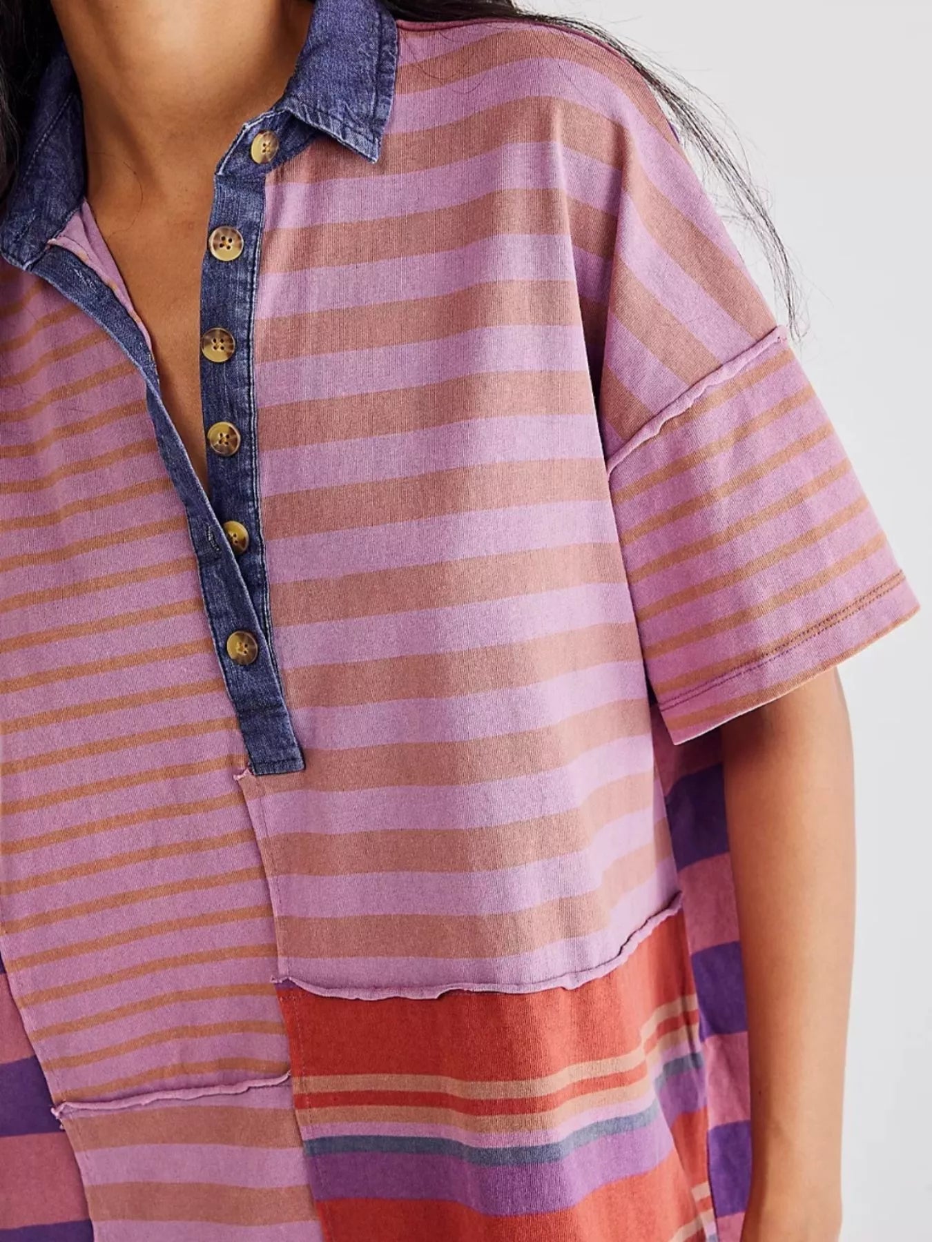 Striped Oversized Half Button Shirt Dress - MAD RUFFI