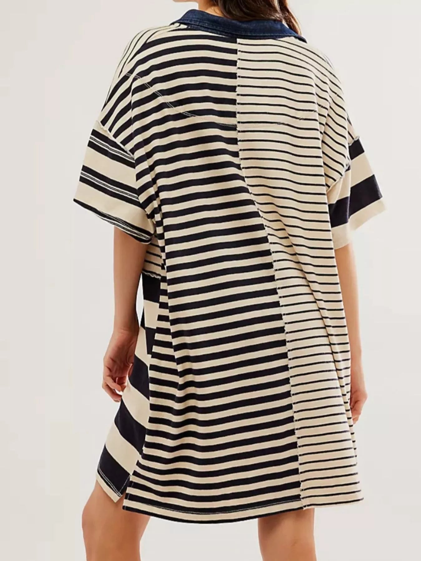 Striped Oversized Half Button Shirt Dress - MAD RUFFI